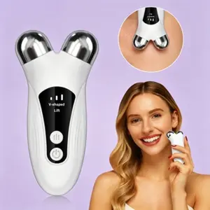 Dual Roller Microcurrent Facial Massager, LED Display, Multiple Modes, Face Neck Jaw Care, Ergonomic Design, Portable, for Women