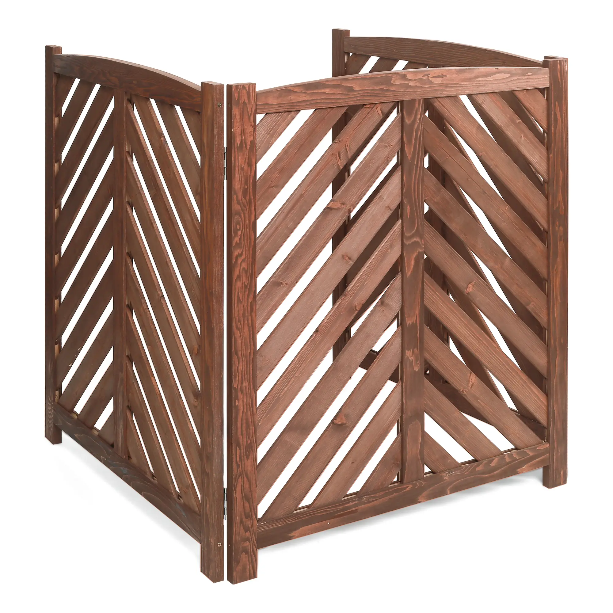 Brown Lattice ARCH Outdoor Fence Screen Privacy Panel Set Pack, 3-Panel Cedar Wood Unit Cover Enclosure (33"W x 38"H), Freestanding No Digging Easy Install for Hiding AC, Garden Equipment, Solid Wood