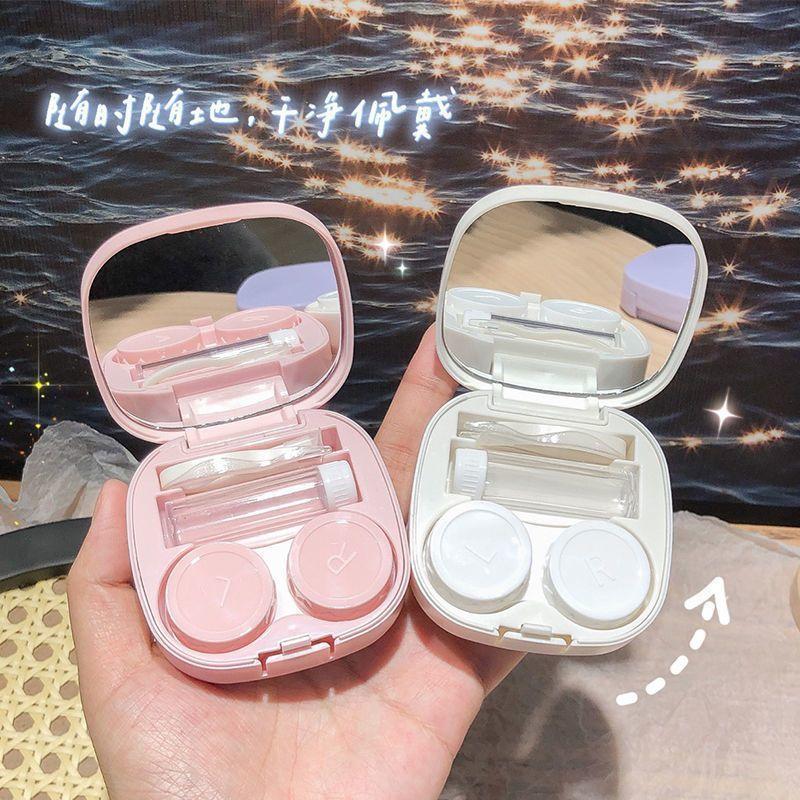 Portable Contact Lens Care Case with Mirror for Female Students Clamshell Plastic Storage Companion Box Autumn 2026 Launch