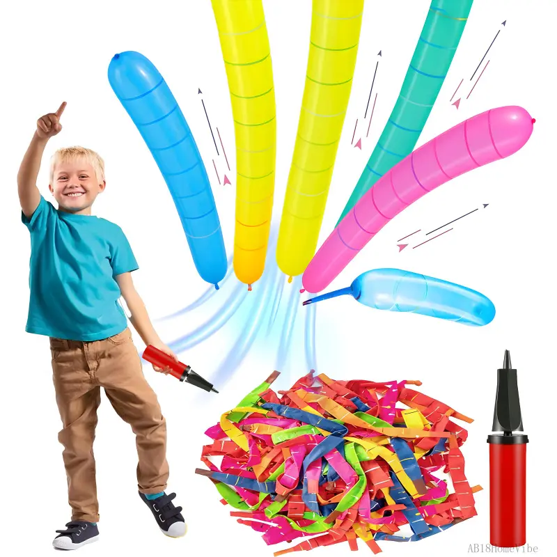 100 Pack Rocket Balloons with Pump, Fun Party Set No Refill Needed, Watch Balloons Fly to the Sky – Perfect for Kids, Outdoor & Indoor Party GamesAB18HomeVibe
