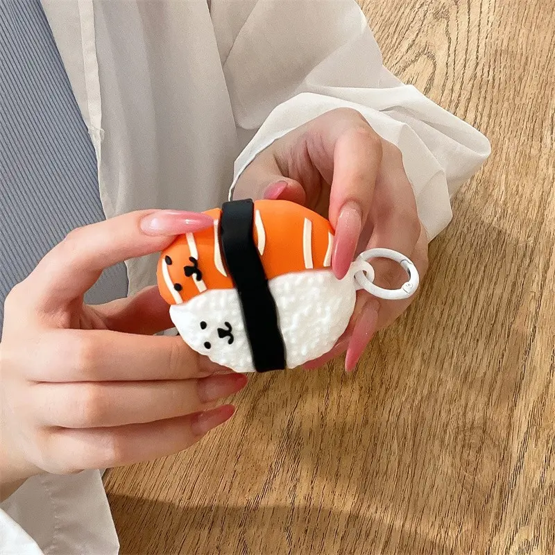 Cute salmon sushi bear expression earphone protective cover, suitable for AirPods 1, 2, 3, 4, Pro, Pro2, Pro3
