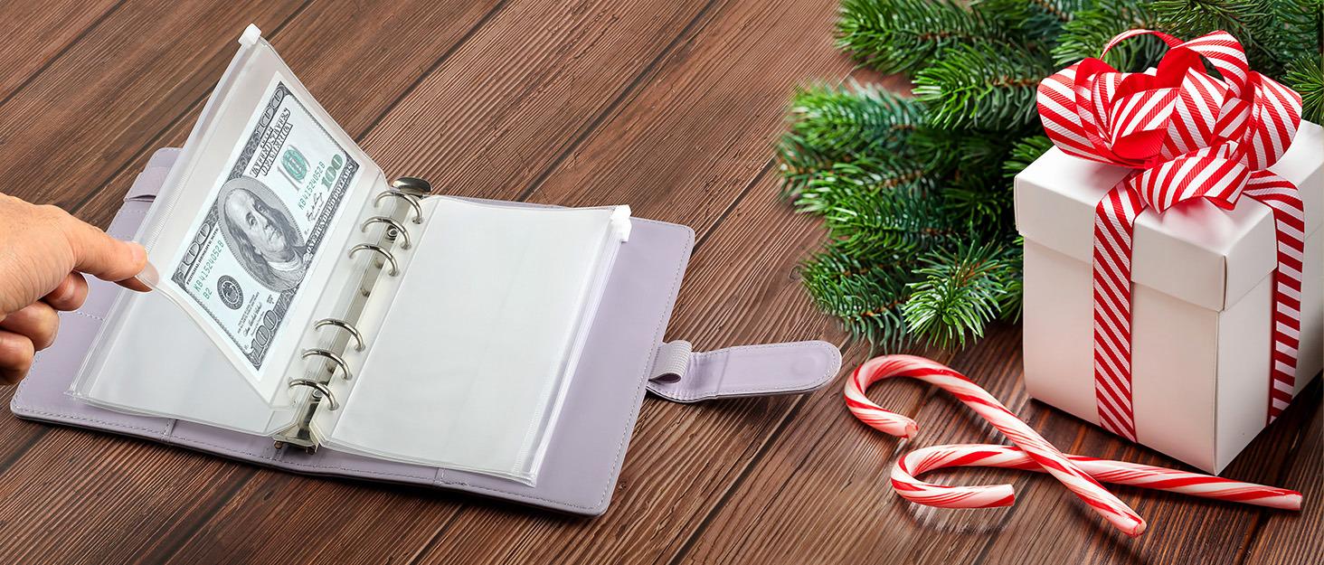 16PCS A7 Mini Binder Pockets 6 Holes Cash Envelopes for Budgeting, Clear Zipper Coin Money Pouch Loose Leaf Bags Waterproof PVC Insert for A7 6-Ring Budget Binder