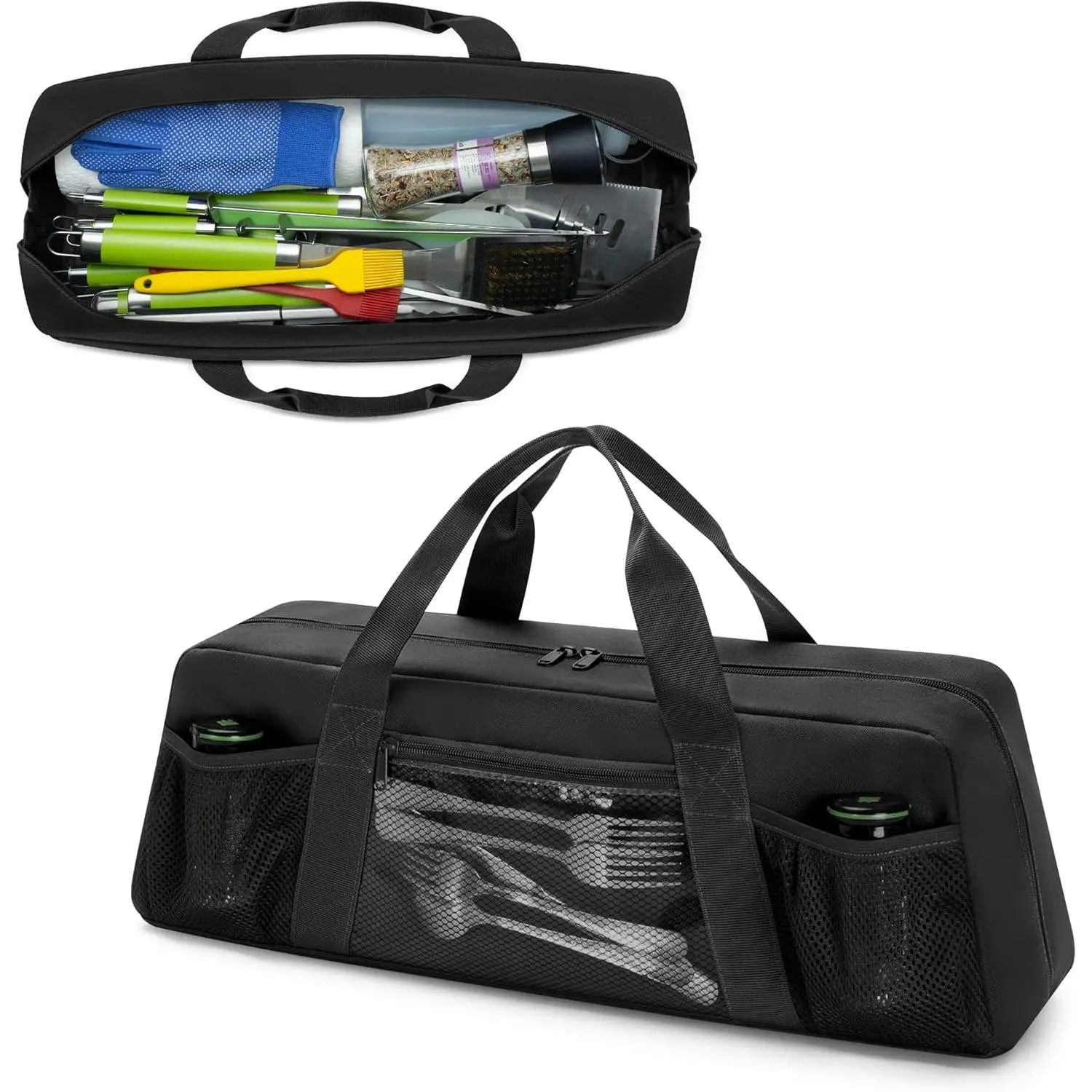 Grill Tool Storage Bag, Outdoor BBQ Utensil Holder for Barbecue Tool up to 22", Large Grill Utensil Storage Caddy with Pockets, BBQ Accessories Case Container for Camping, Bag Only, Black