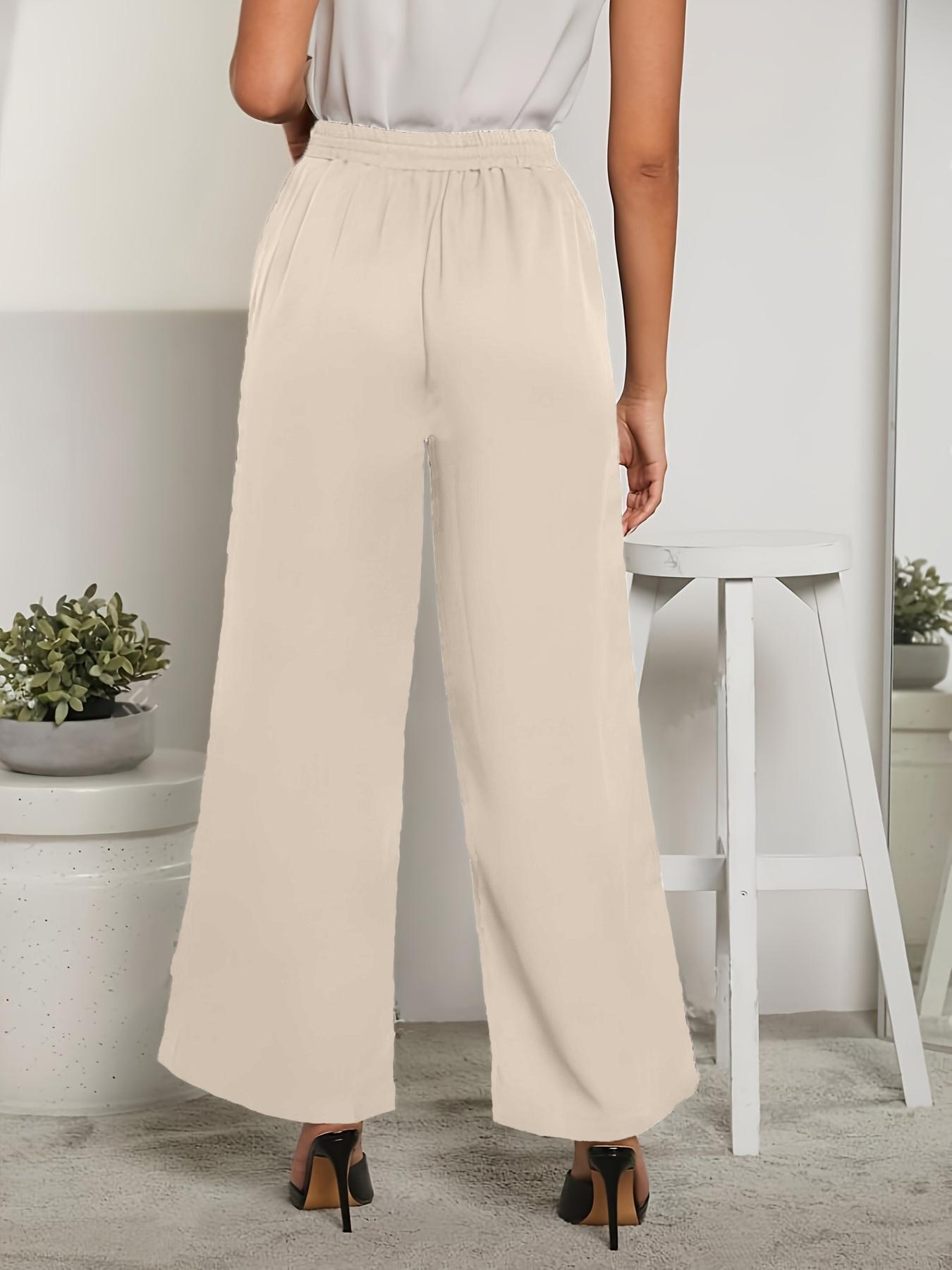 Women's Solid High Waist Belted Wide Leg Pants, Elegant Comfy Trousers for Spring & Fall, Ladies Bottoms for Daily Wear