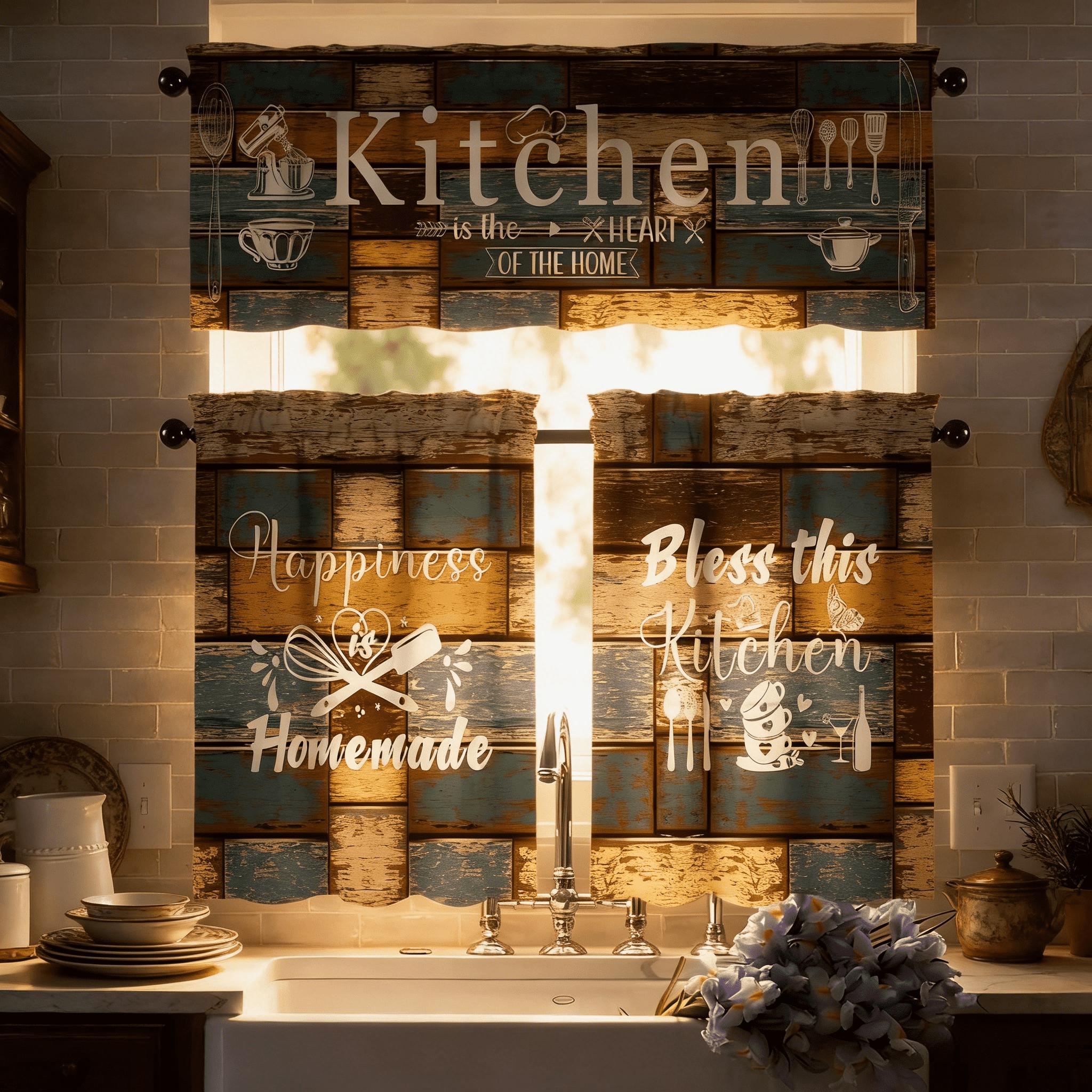 SoftHaven Home Made in USA Vintage Rustic Farmhouse 3-Piece Kitchen Curtains & Valances Set, Elegant Country Style Rod Pocket Window Drapes, Reusable Washable Polyester Home Decor for Kitchen Windows