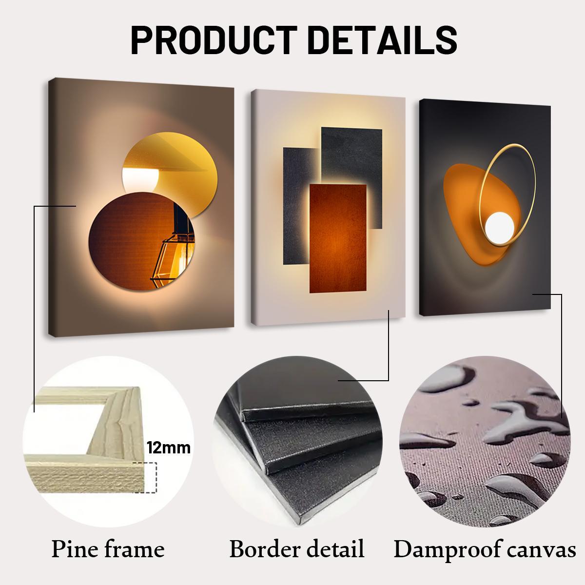 Wooden-Framed Canvas Painting Set, 3 Counts Multi-Dimensional Spray Art Posters, Wall Decor Modern Home Decoration for Living Room, Bedroom and Office