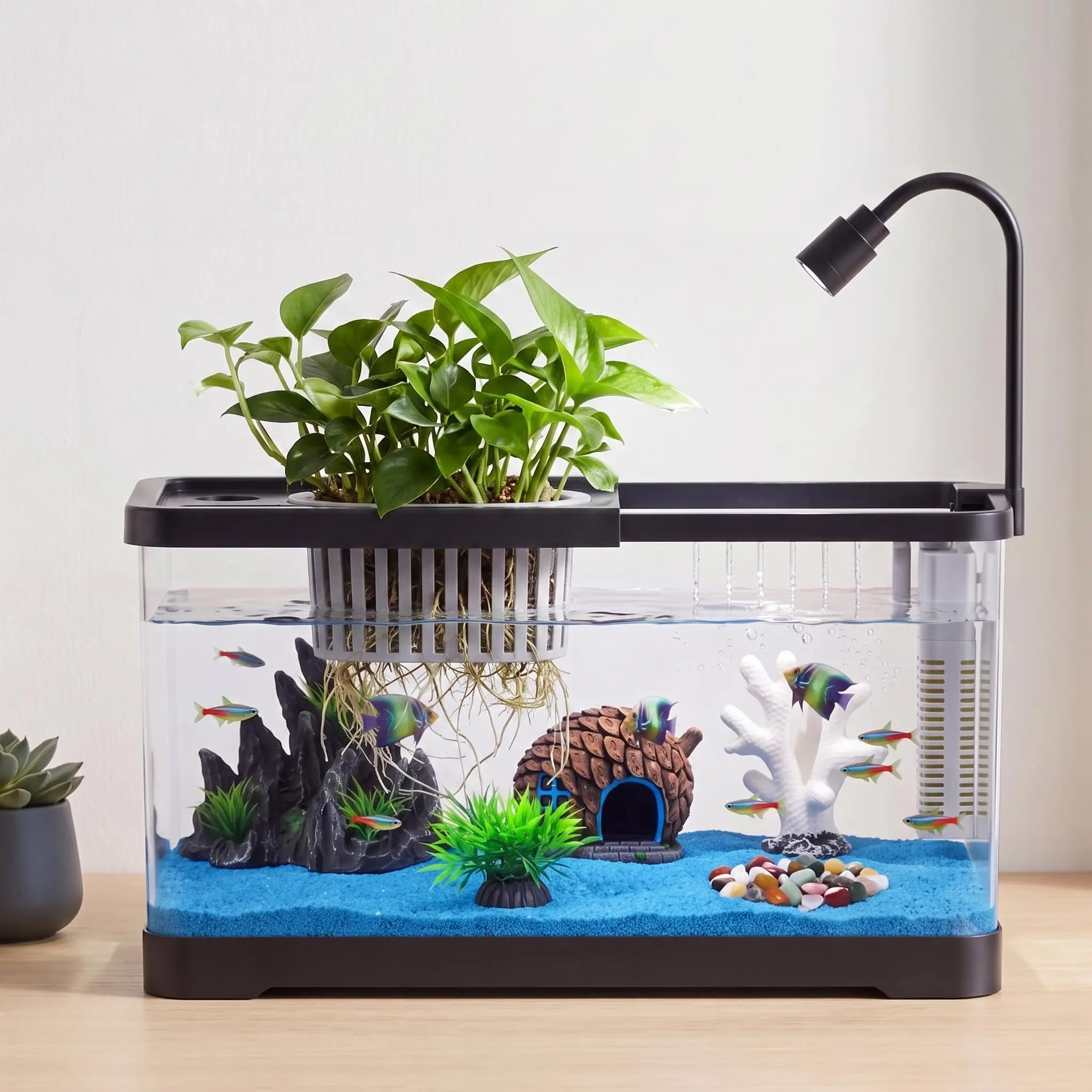 3/5.5 Gallon Fish Tank Starter Kit with Filter & Light, Plastic Desktop Aquarium Set for Betta, Shrimp & Goldfish, Small Fish Tank