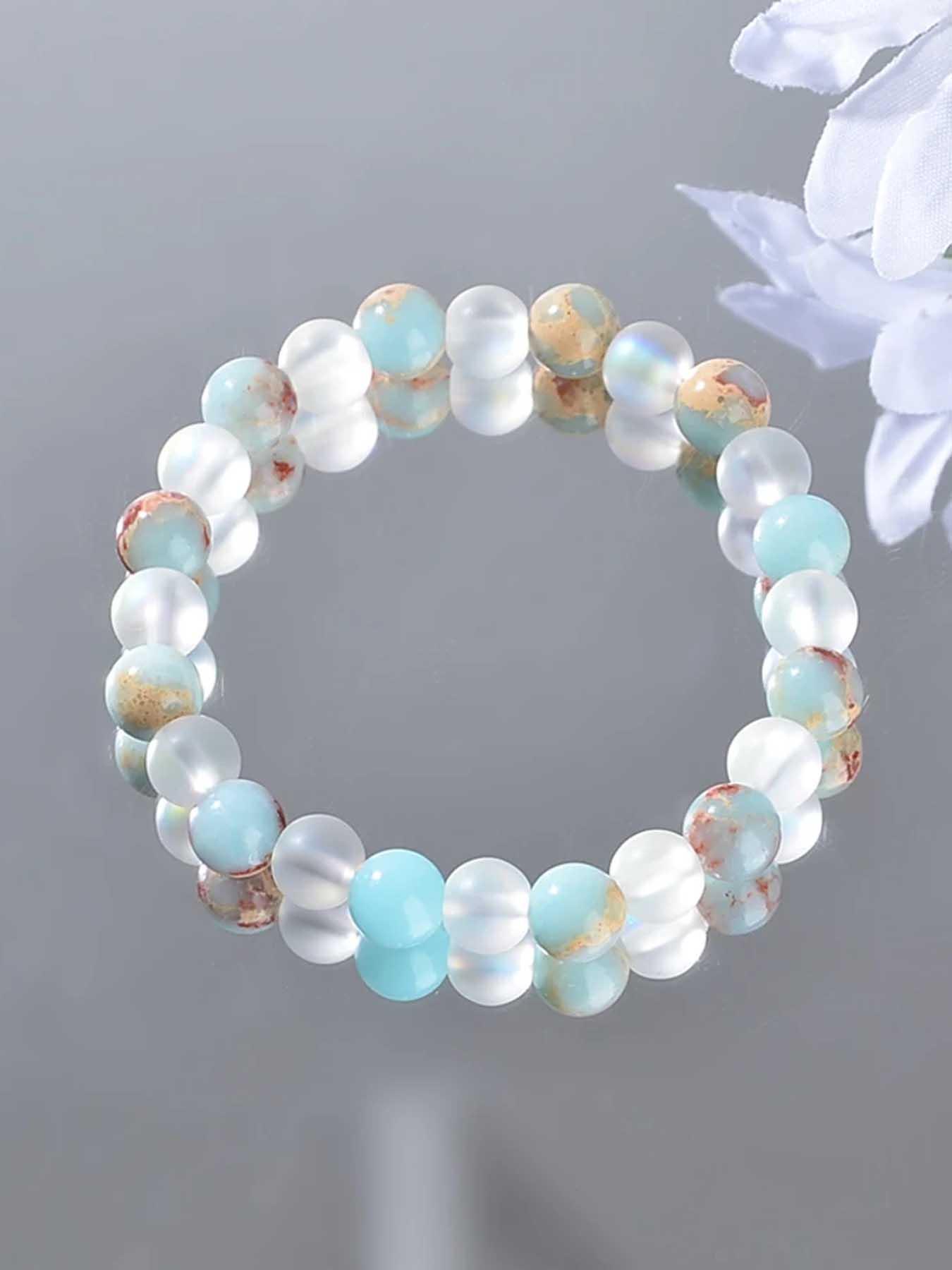 Bohemian Style Faux Shoushan Stone Beaded Elastic Bracelets, Vintage Colorful Handmade Couple Jewelry, Casual Natural Stone Accessories, Exquisite Bracelet, High Quality Bracelet