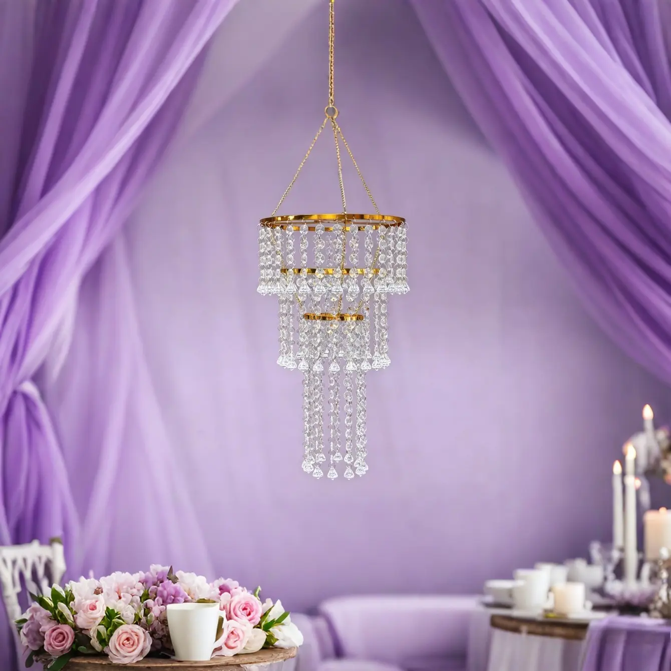 Acrylic Hanging Decoration Lampshade with Octagon Beads and Maple Leaf Pendant, Modern Elegant Decoration, Perfect for Weddings, Parties, Valentine's Day, Holiday Decor