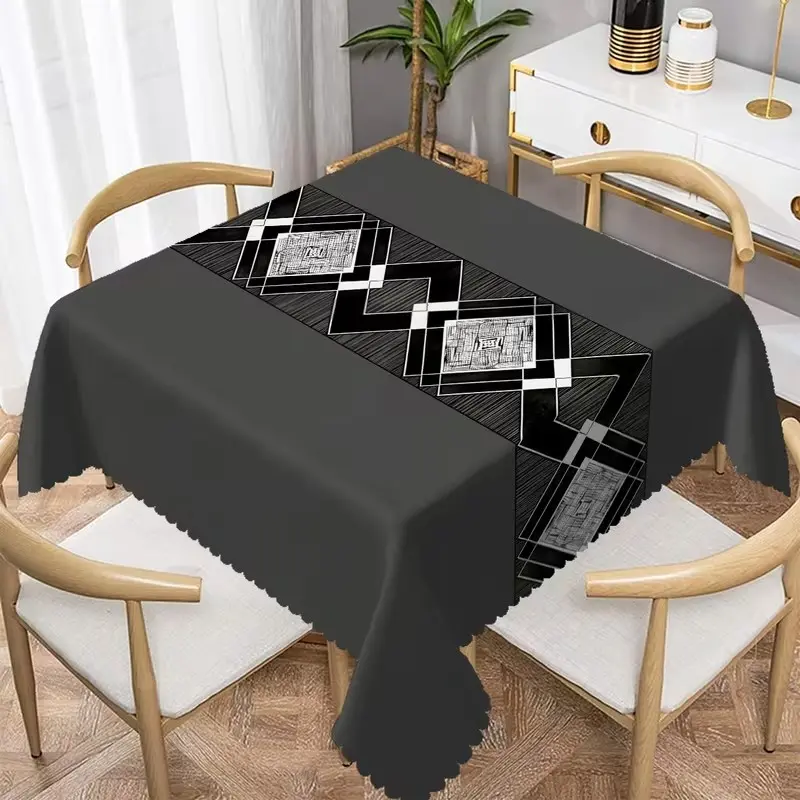 Modern Geometric Pattern Rectangle Tablecloth, Polyester Fabric, Versatile Use, Ideal for Home Dining Room, Living Room, Kitchen, Party Decorations