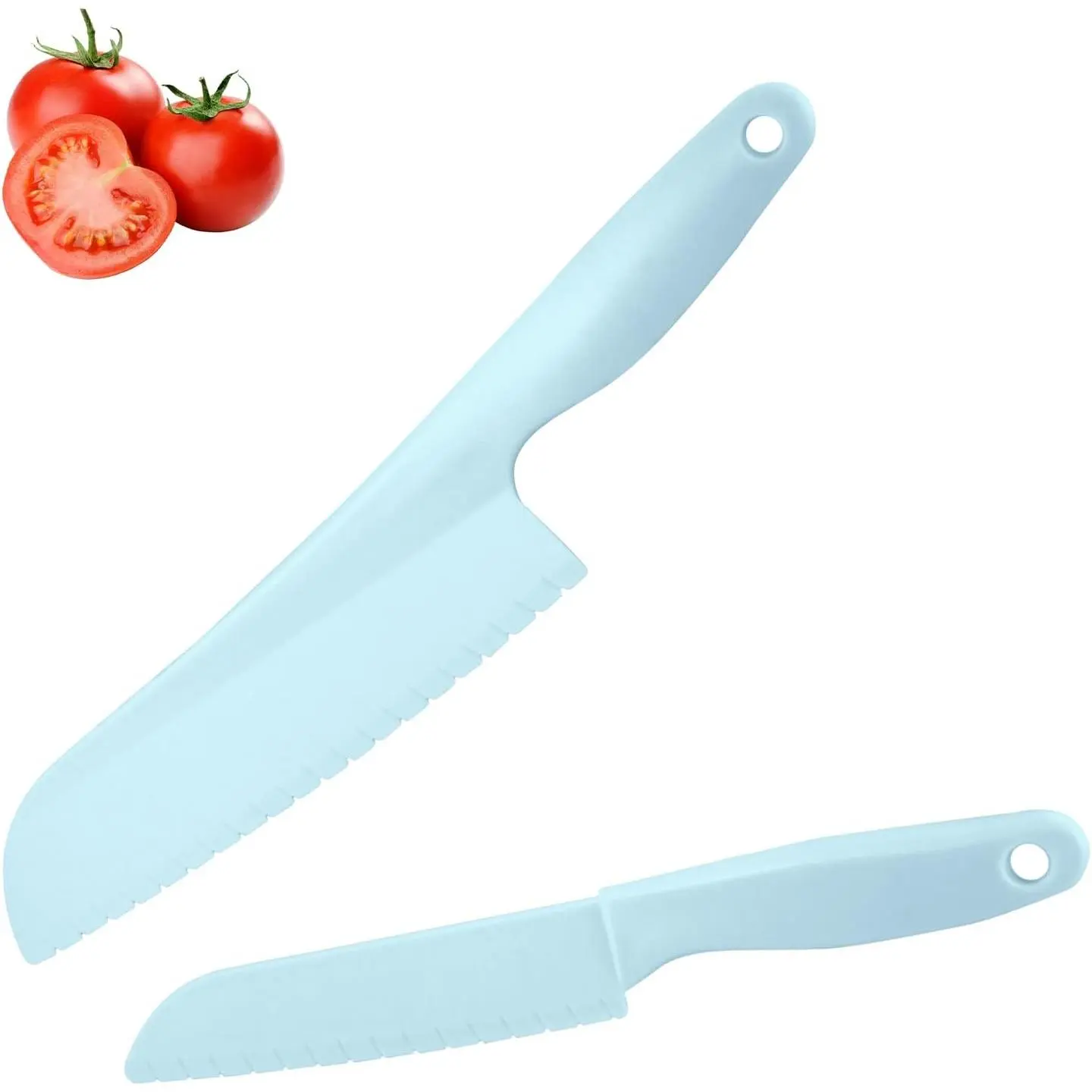 2 Pack Lettuce Knife,11-Inch and 8-Inch Nylon Knives,Plastic Lettuce Knife to Prevent Browning,Dishwasher Safe Kitchen Utensils, Perfect for Vegetables, Fruits, Bread, Cake, and Salad(Blue)