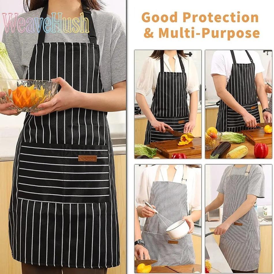 2-Pack Kitchen Cooking Aprons for Women & Men, Adjustable Chef Apron with Large Pockets & Convenient Buckle Strap, Comfortable Waterproof Oil-Proof Bib Apron for Home Cooking, Baking, Grilling, BBQ, Dishwashing & Commercial Restaurant Use