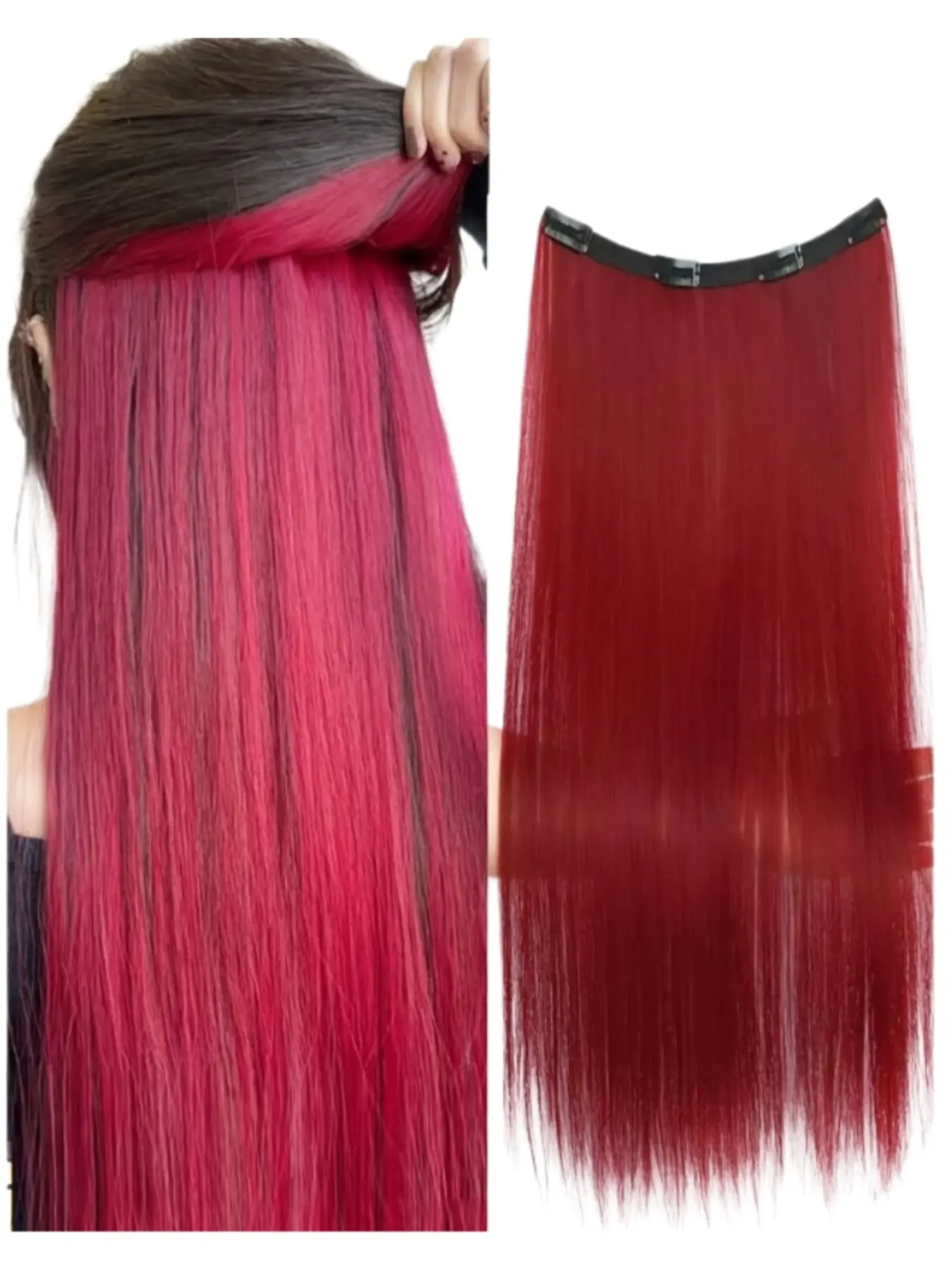 Women's Straight Hair Extensions with Four Clips in Rainbow Colors, Invisible Two-Tone Highlighted Hair Extensions for Halloween, Invisible Extension Hairpiece