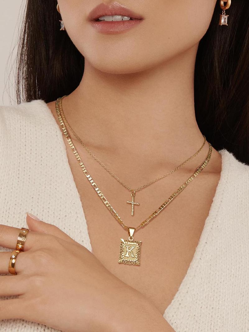 Letter & Cross Pendant Necklace, Punk Style Jewelry for Party, Daily Decor, Trendy All-match & Exquisite Chains Jewelry for Birthday Gift Fall