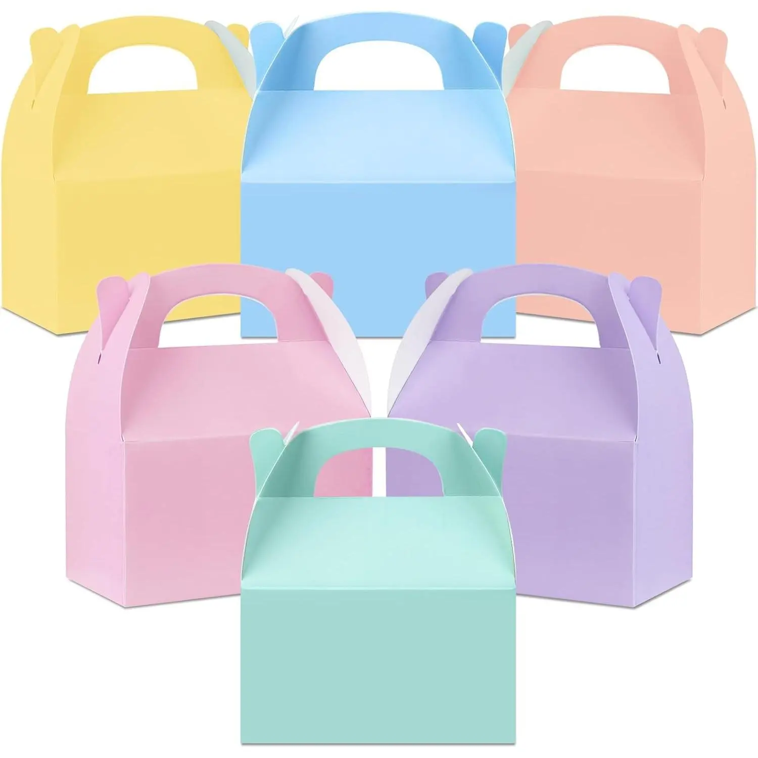 24 Pcs Pastel Party Favor Treat Boxes, Colorful Paper Candy Gift Gable Boxes for Party Favors, Pastel Goodie Box for Birthday Wedding Spring Easter Parties Supplies Decorations, 6 x 3.5 x 3 Inches