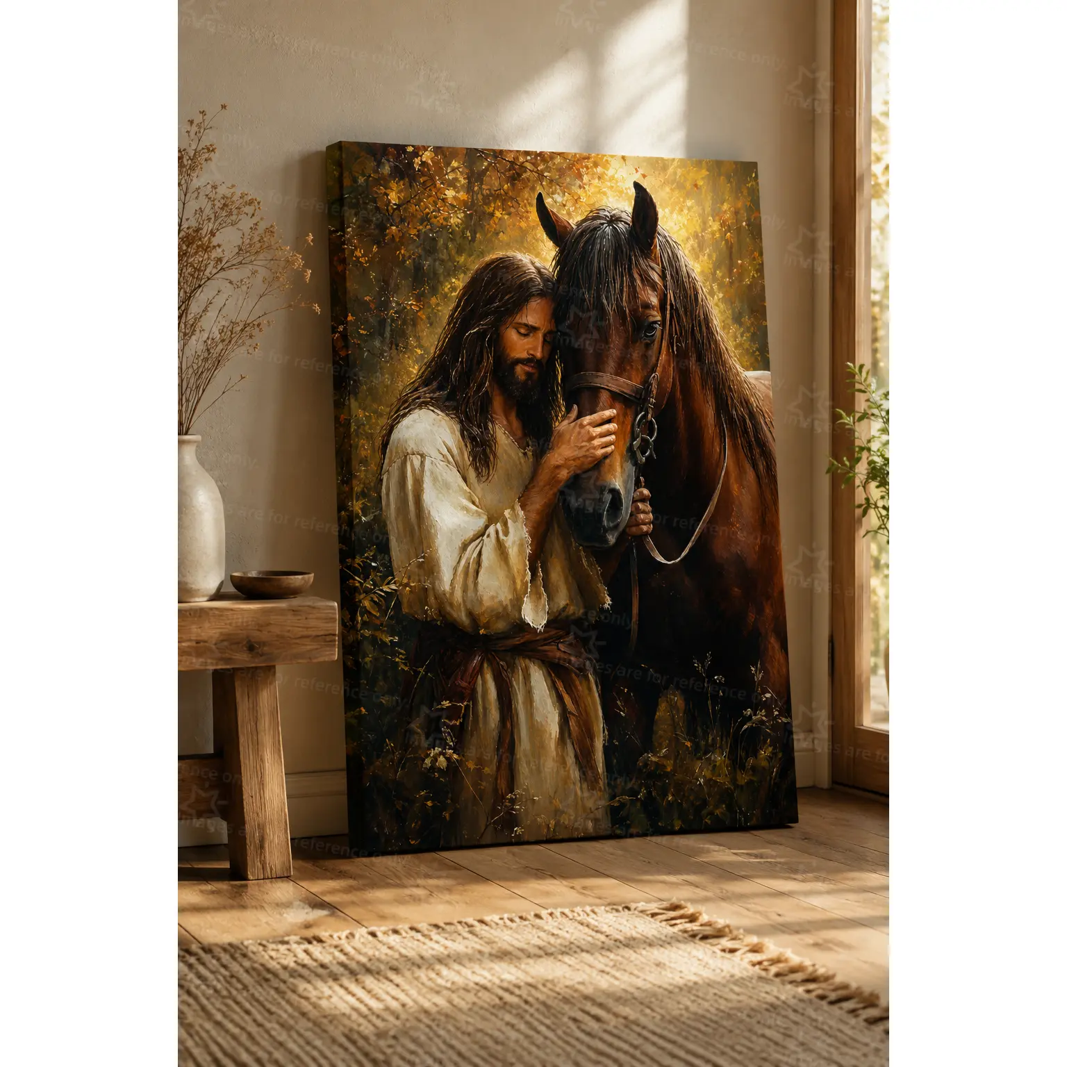 Faith Inspired Man and Horse Decorative Poster - Wood Hanging Warm Golden Nature Artwork, Spiritual Home Decor Gift Idea for Horse Lovers, Multi-Size Wall Art for Living Room, Rustic Spaces, Farmhouse, Scratch Resistant
