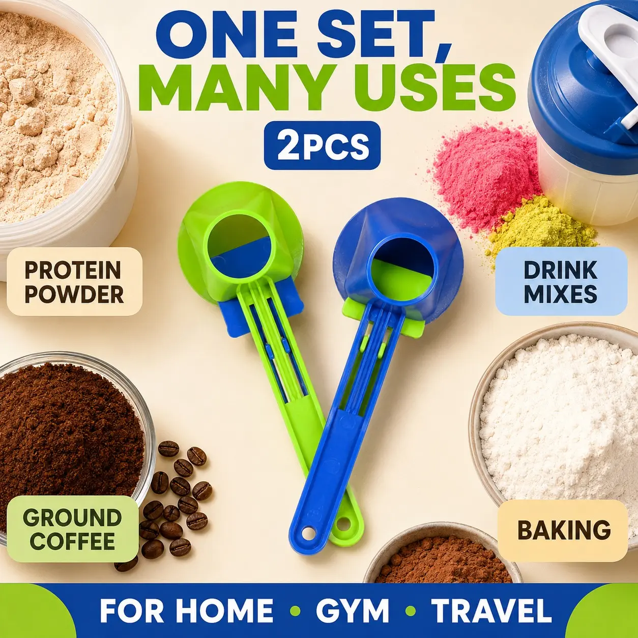 2pcs Sliding Scoop Funnel Set, One-Hand Powder Transfer Scoops, Long Handles, Reusable Kitchen Scoops for Protein, Coffee, Flour & Baking