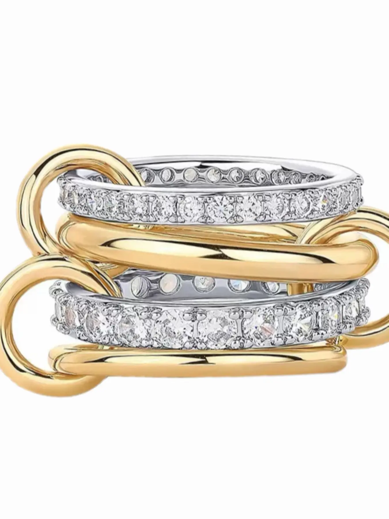 Interlocked Stackable Rings for Women, Mixed Metals Statement Multi Ring Stack with Cubic Zirconia, Trendy Stacking Jewelry Gift