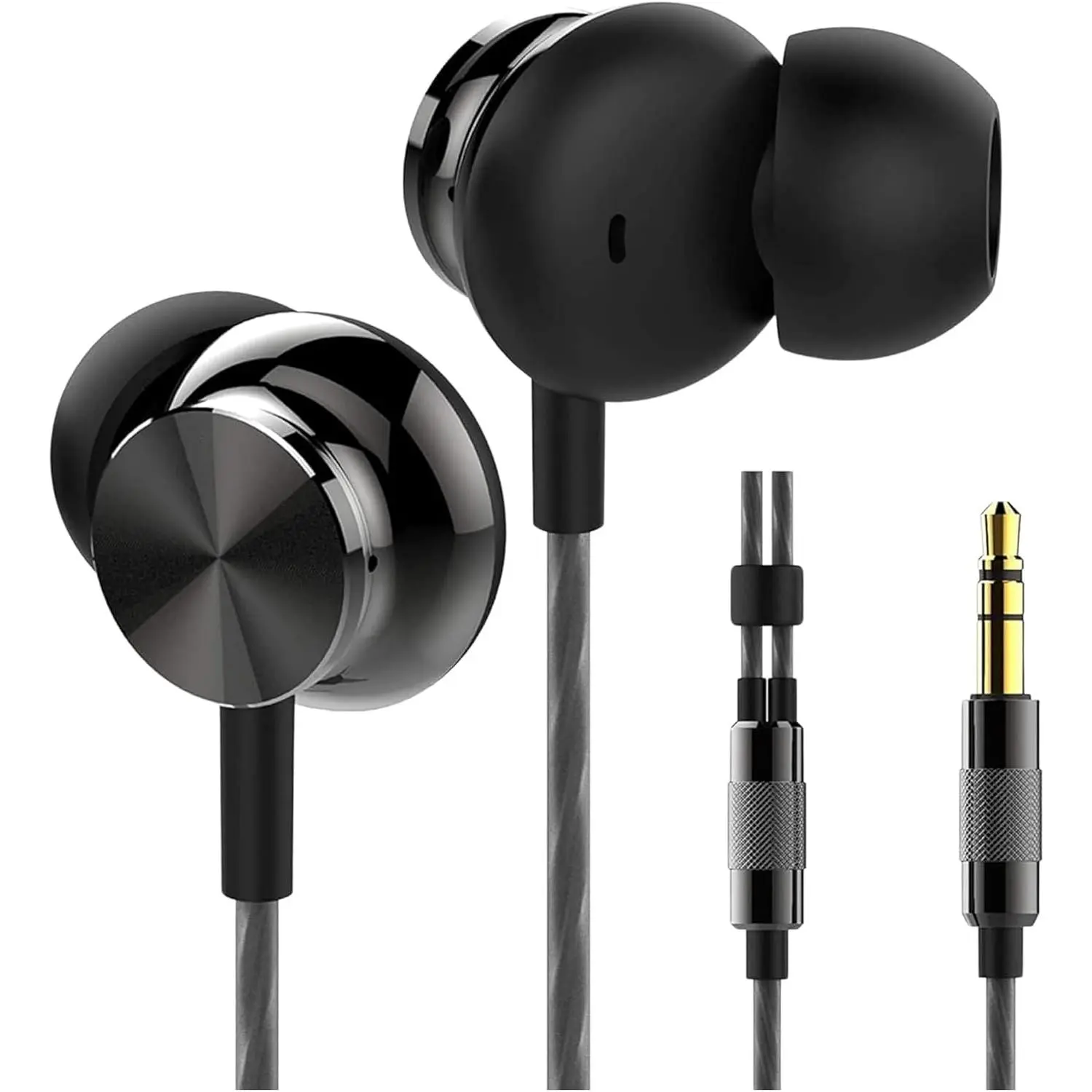 BS10 Earphones Wired Earbud Headphones with 3.5mm Jack, Black | 12mm Bass Driver, Comfortable S/M/L Ear Buds and Case included, Secure Fit, -Free Cord, No Mic
