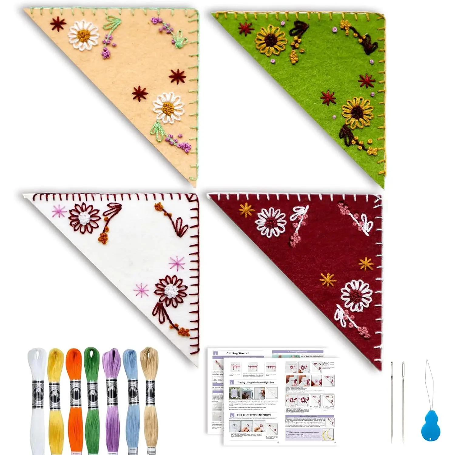 Bookmark Making Kit, Personalized Embroidered Corner Mark for Beginner, 4 Pack, DIY Initial Felt Bookmark Corner,  for Book Lover