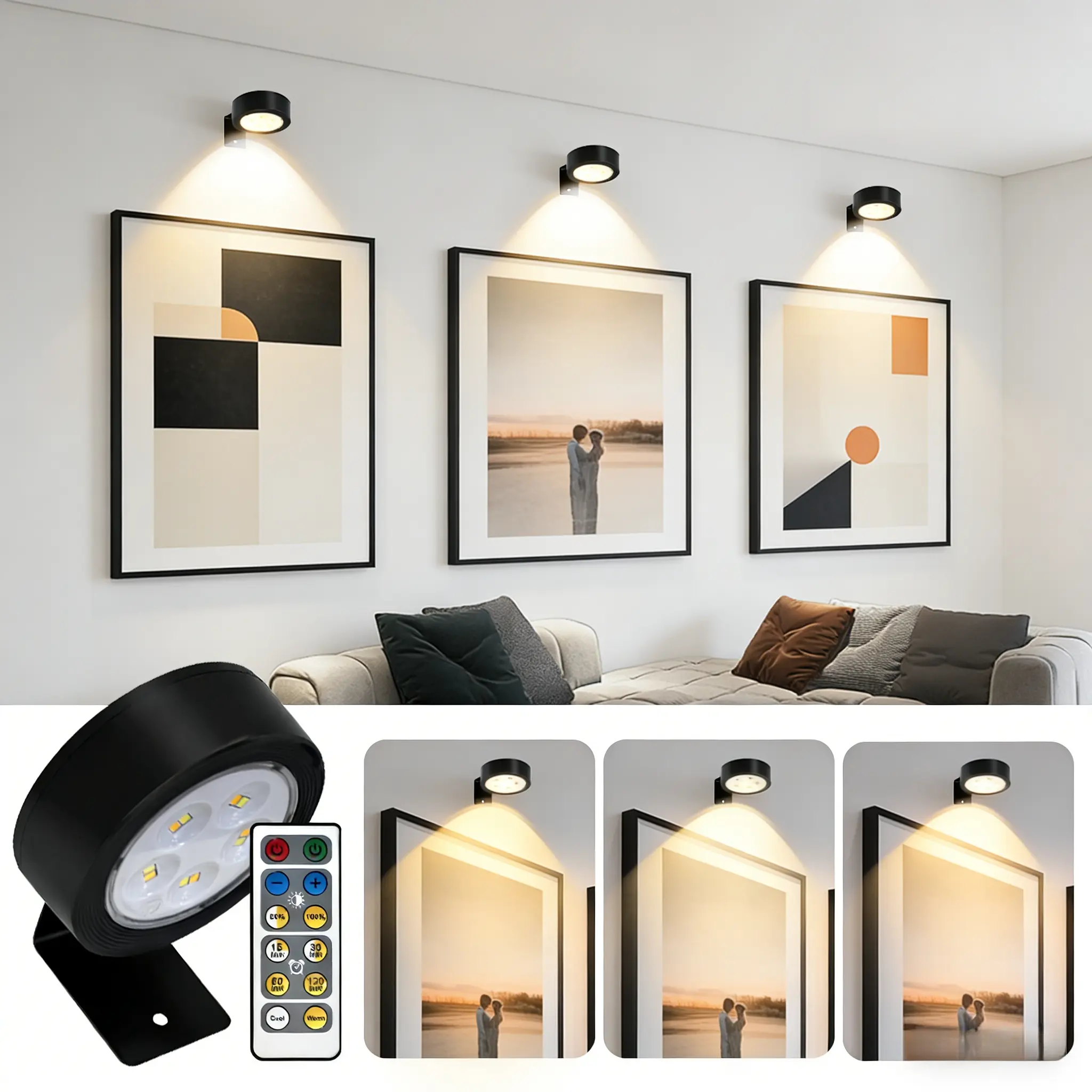 Wall-Mounted Picture Light, Battery Magnetic Poster Lamp, 3-Temperature Settings, Remote Dimming Timer, Art Display Wall Decor Lamp