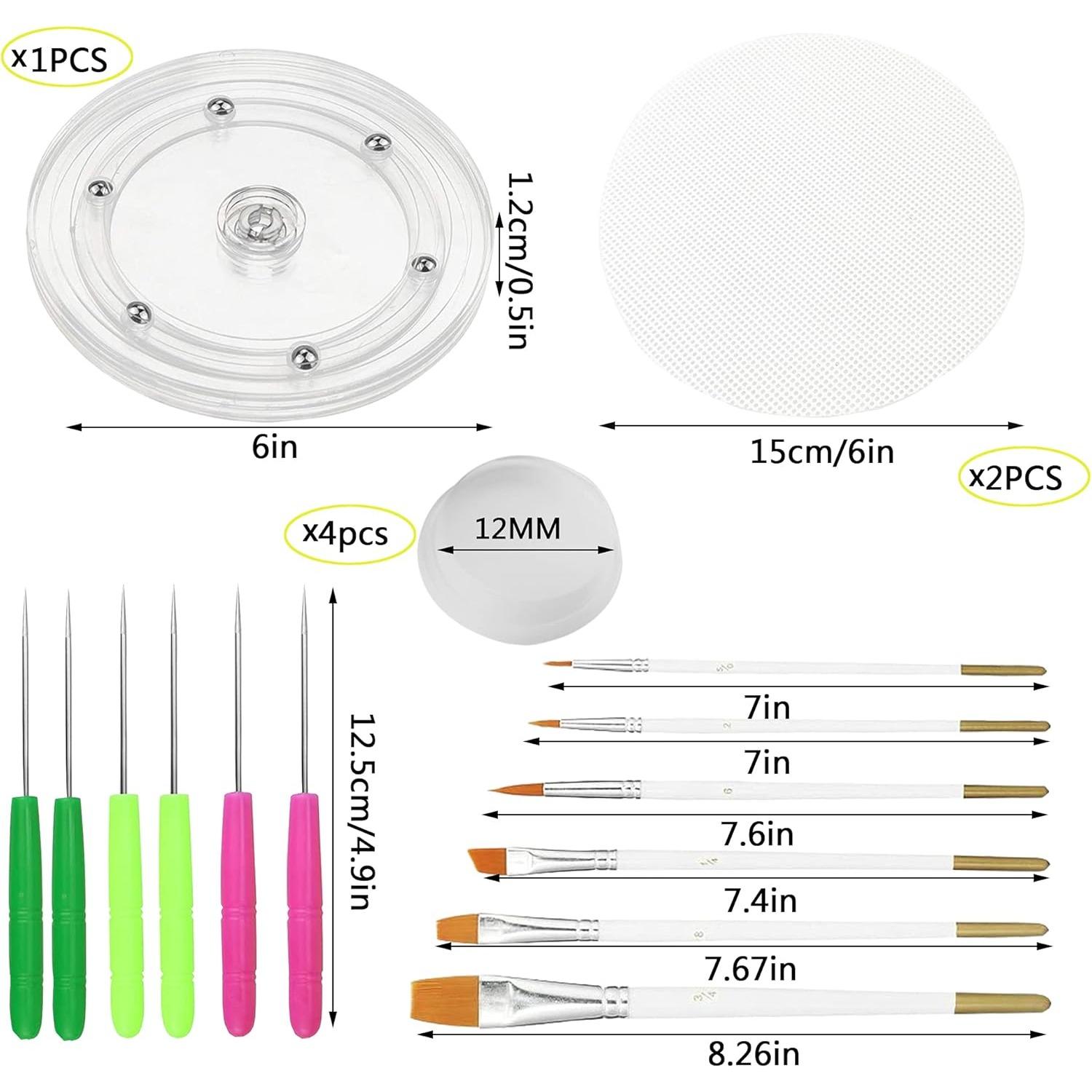 19 Pcs Cookie Decorating Kit Supplies Including 1 Acrylic Turntable 6 Scribe Needle 2 Silicone Mesh Mats 6 Cookie Decoration Brushes 4 Rubber Feet Bumpers