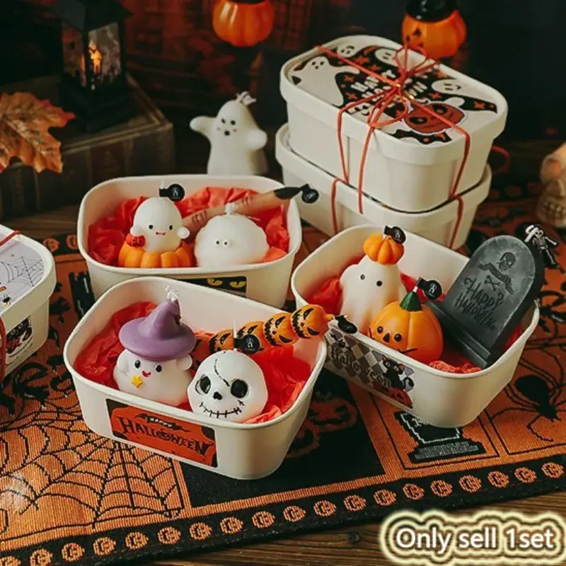 Halloween Gift Set, Handmade Pumpkin Ghost Skull Candles, Theme Party Horror Atmosphere Decor, Halloween Accessories, 1 Set