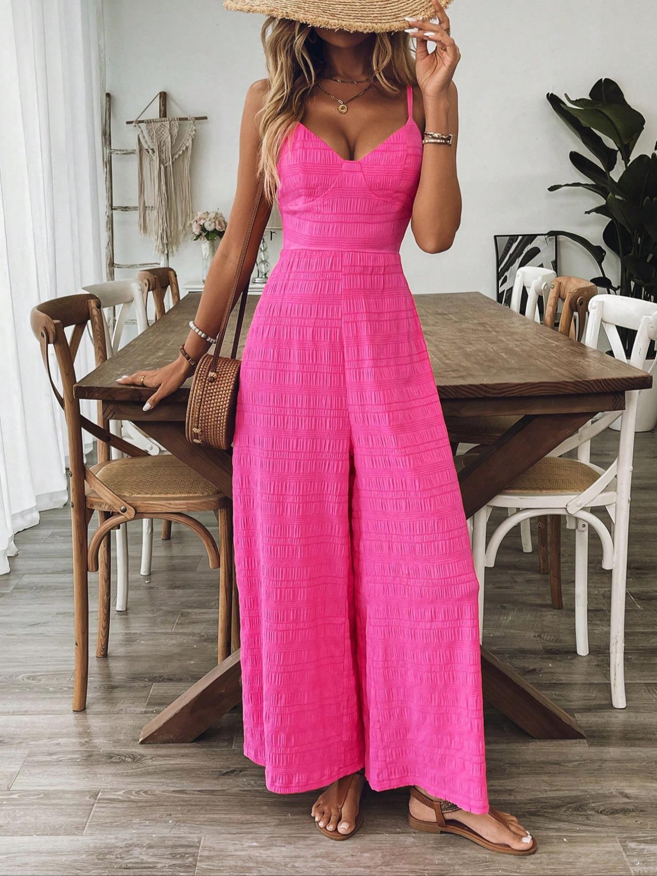 Women's Plain Bow Decor Jumpsuit, 1 Count Casual Sleeveless Cami Jumpsuit for Daily Wear, Ladies Clothes for All Seasons