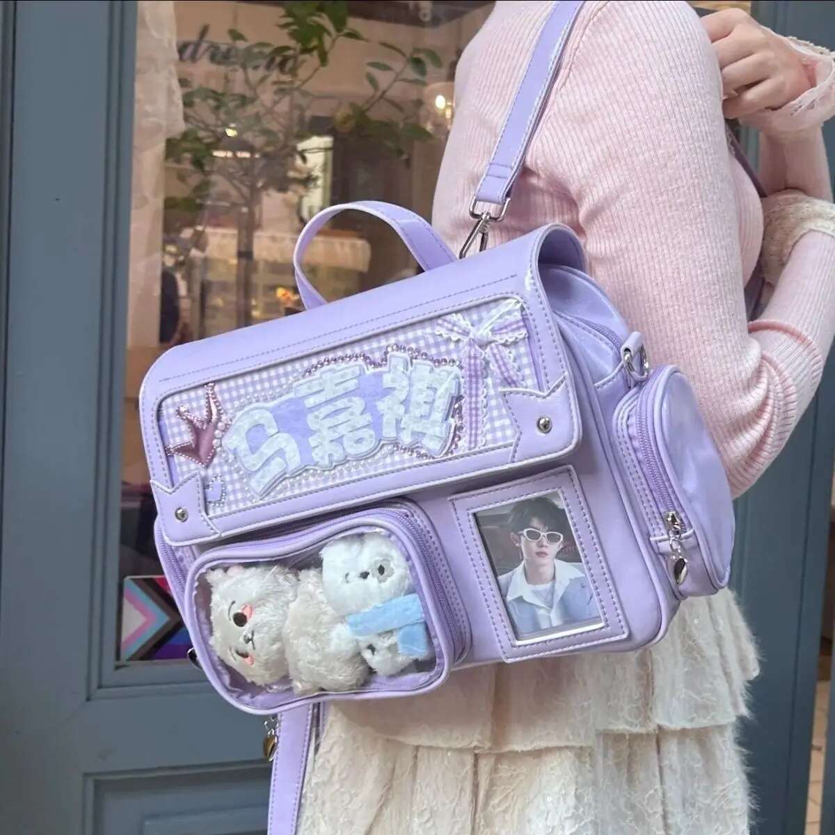 New Y2K Cute Ita Bag Harajuku Girl Transparent Pocket Large Capacity Crossbody Bag Lolita DIY Badge Display Casual Shoulder Bags