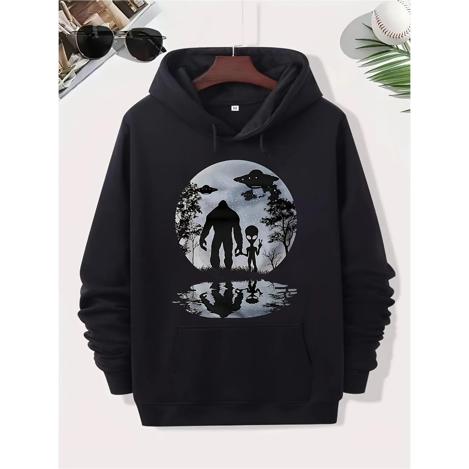 New Cute Sweatshirts Featuring Moon Sasquatch And UFO Aliens, Perfect for Streetwear Fashion with a Fun Design, Durable Build, And Stylish Printed Hoodies