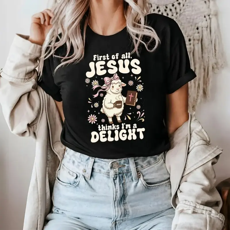 Jesus Thinks I'm A Delight Shirt, Fun Christian Frog Tee, Goose Tee, Lamb Tee, Sarcastic Religious Humor T-Shirt, Sassy Church Meme Top |   Soft Graphic Tee,Unisex T shirt Daily Holiday Shirts