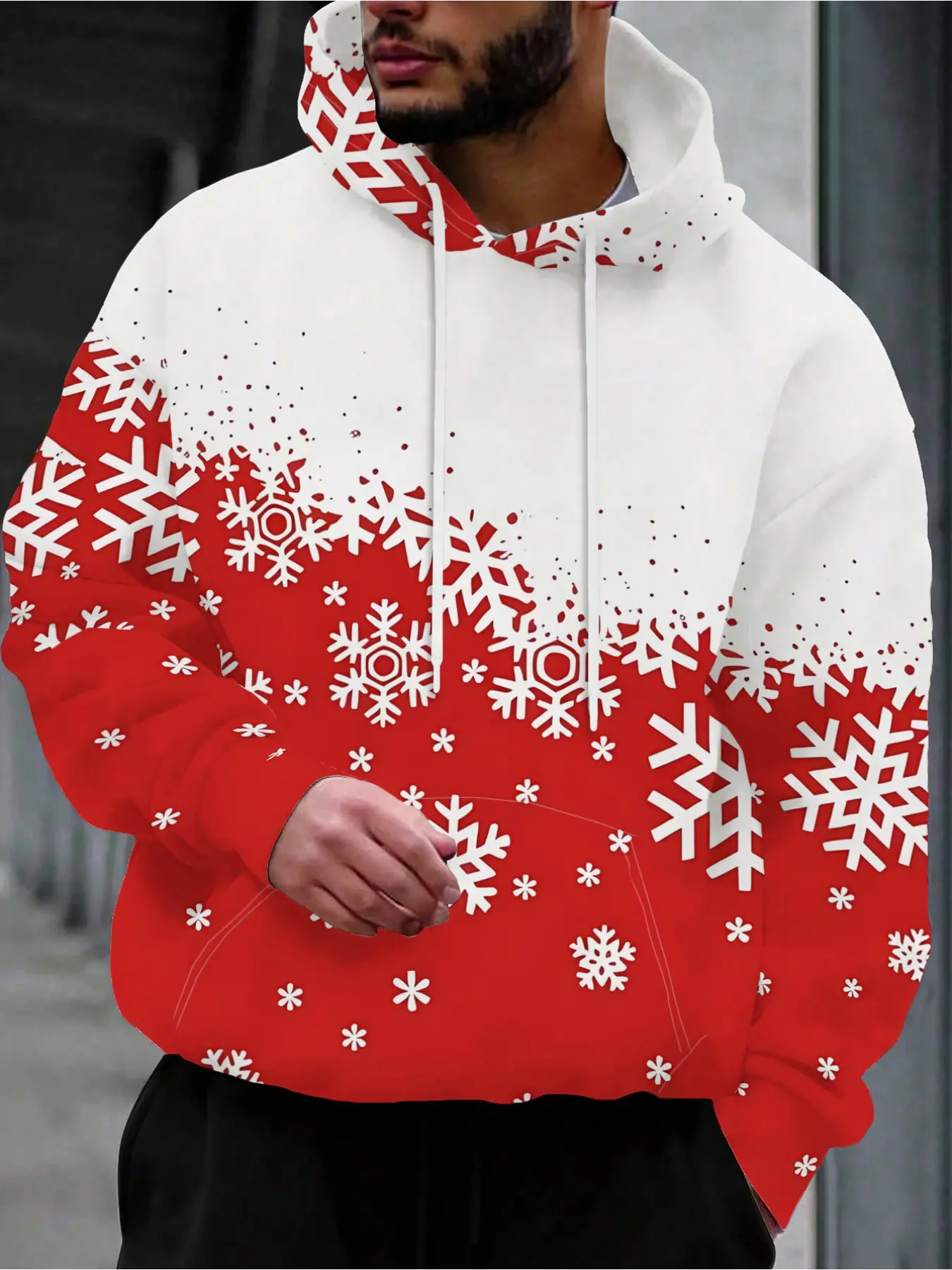Unisex Christmas Red White Snowflake Gradient Hoodie 3D All Over Print Drawstring Pocket Pullover Sweatshirt Long Sleeve Hooded Top Winter Xmas Holiday Casual Party Warm Outfit For Men Women Christmas Gift