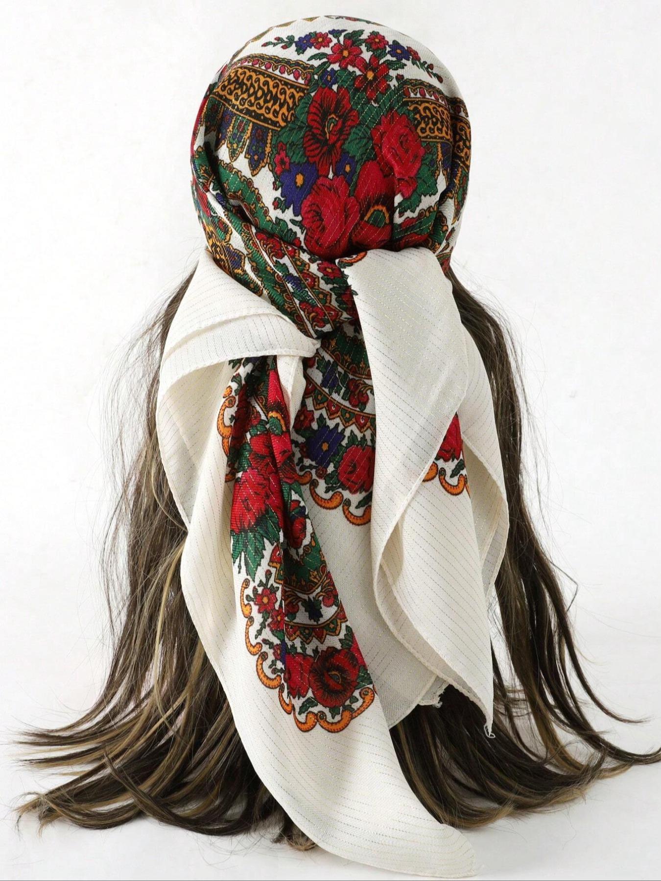 1pc Women's Elegant Multicolor Fashionable Gold Thread Printed Multifunctional Scarf For Gift Giving, Bandana Bandana,Hair Band,Head Band Ideal For Dressing Up Your Look, Boho Style Shawl, Turban Hijab, Tignon Scarf