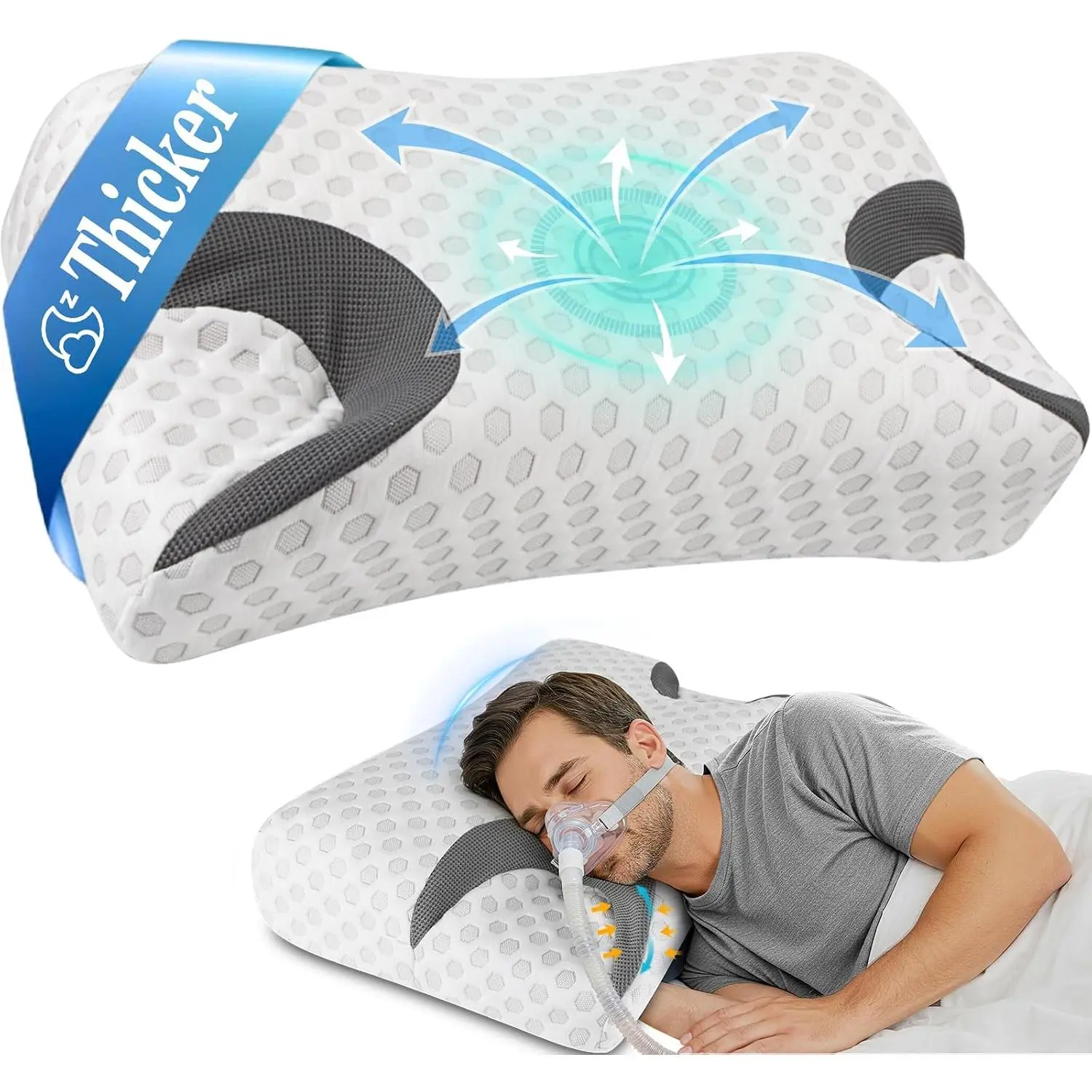 CPAP Pillow for Side Sleeper, Sleep Apnea Pillow for Sleeping, CPAP Nasal Pillows Suit for All CPAP Masks User, Cervical Neck Pillow Relief Neck Pain for Side Back Sleepers