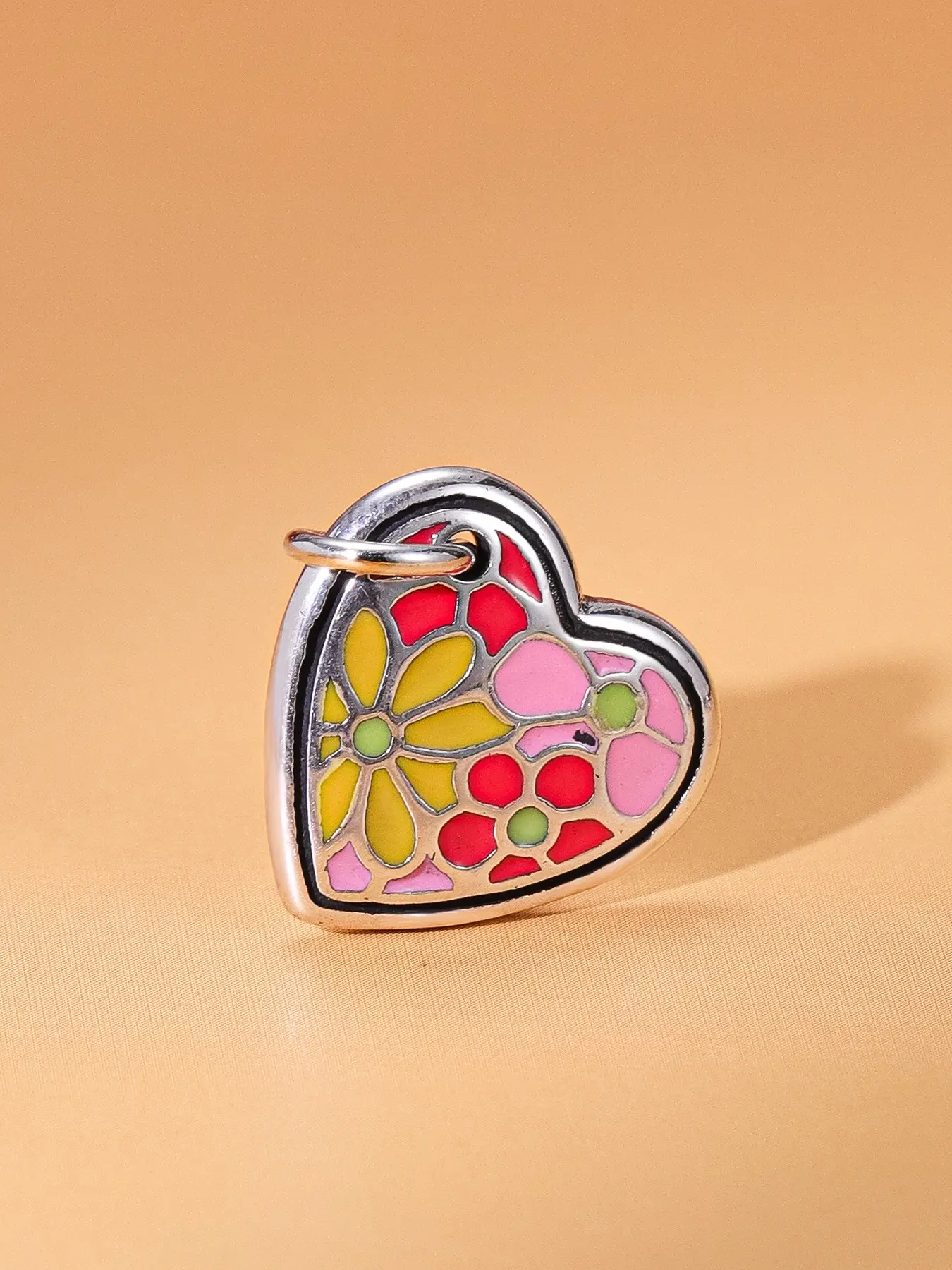 James Avery Charm S925 Sterling Silver Enamel Floral Stained Glass Heart Dangle Charm, Whimsical Pendant for Bracelet Necklace, DIY Jewelry Making