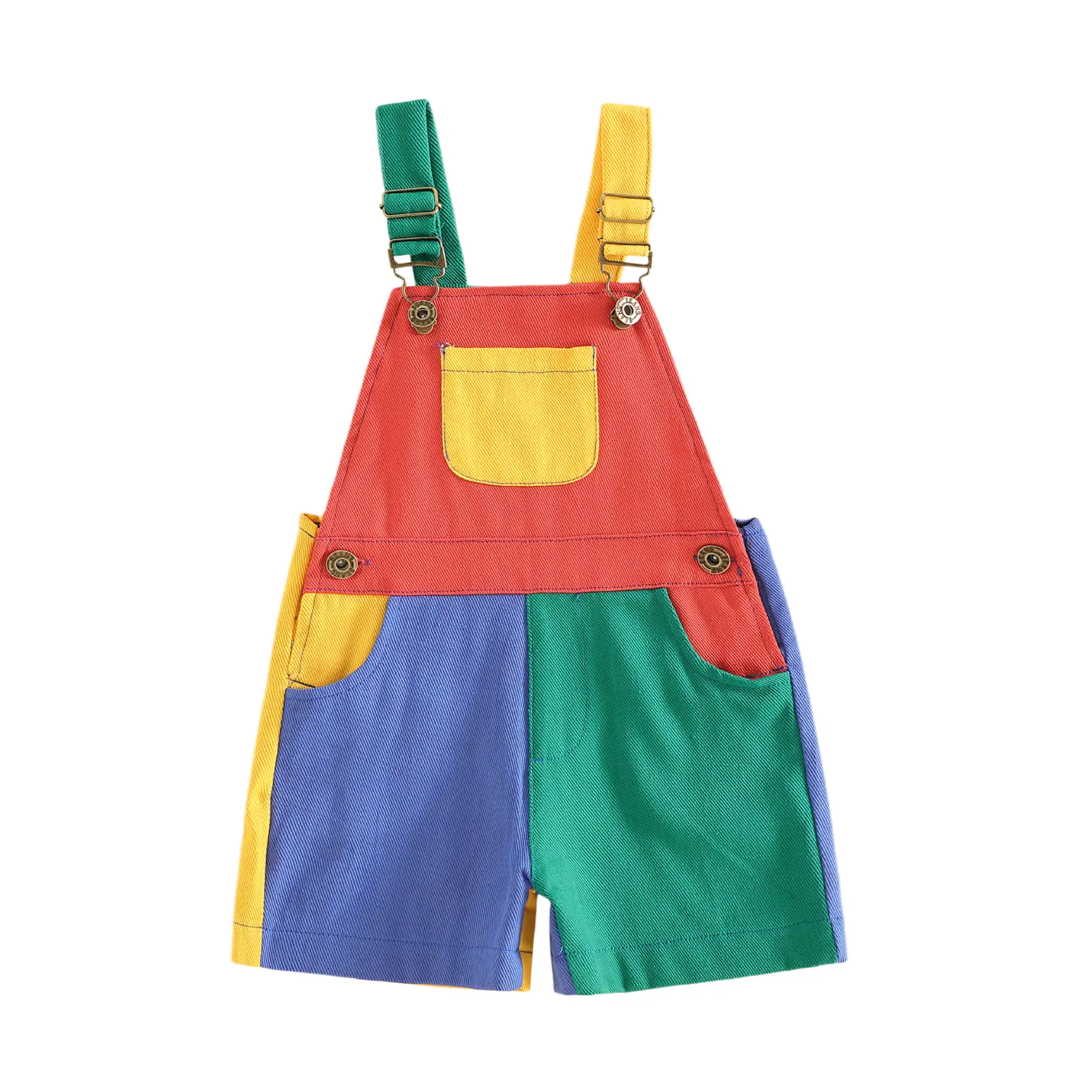 Canrulo Kids Toddler Boys Girls Denim Dungarees Shorts Color Block Sleeveless Overalls Shortalls Baby Summer Clothes Outfits