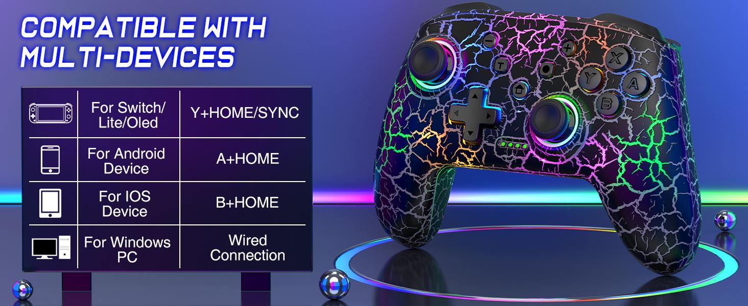BEBONCOOL Wireless Switch Pro Controller - Switch Controllers Compatible With Nintendo Switch/Lite/OLED,Multi-Platform PC/IOS/Android, Switch Pro Controller With 9 Adjustable Light Colors,Programmable,TURBO