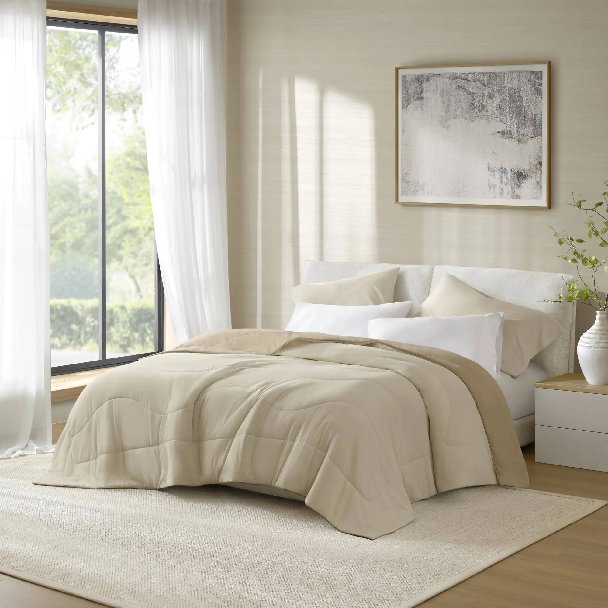 Nokaa Full/Queen Reversible Tencel Comforter Blanket – Linen Soft Breathable All-Season Bedding Layer for Bedroom, Guest Room, Dorm, Couch, Sofa, Home Decor (1-Piece, Multiple Options Available)