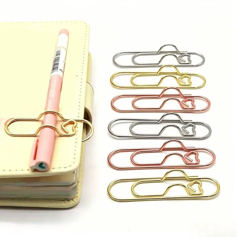 6-Piece Random Mixed Color Metal Pen Clips - Anti-Rust Copper Stationery Accessory, Adjustable Buckle, Assorted Ornamental Embellishment for Office Work & Home Journaling, Luggage Bag Charm