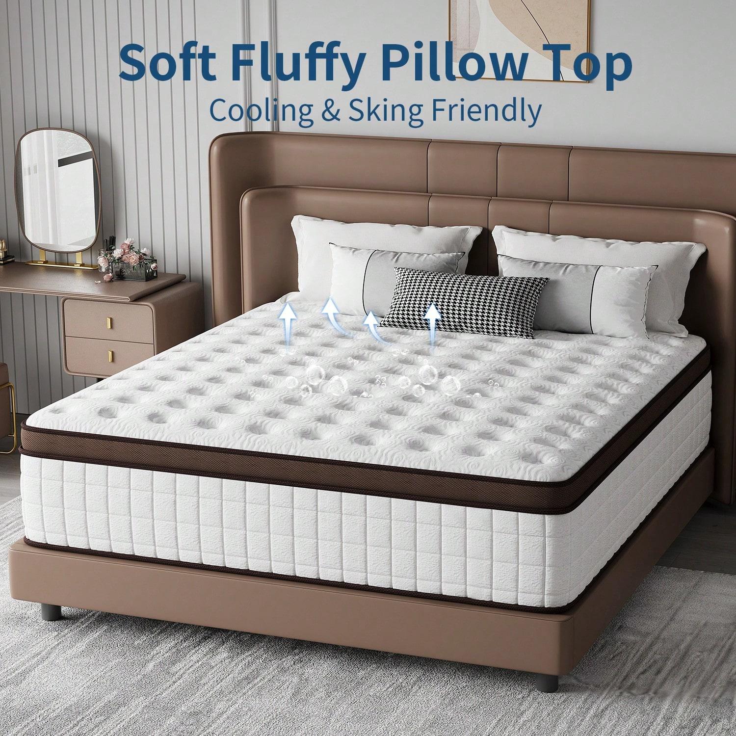 10"12"14" Queen Mattres Twin Full Queen King Size Bed Mattress In A Box, Hybrid Pocket Spring Breathable Cotton Layer Mattress For Motion Isolation & Silent Sleep, Lumbar Support & Pressure Relief, Medium Firm