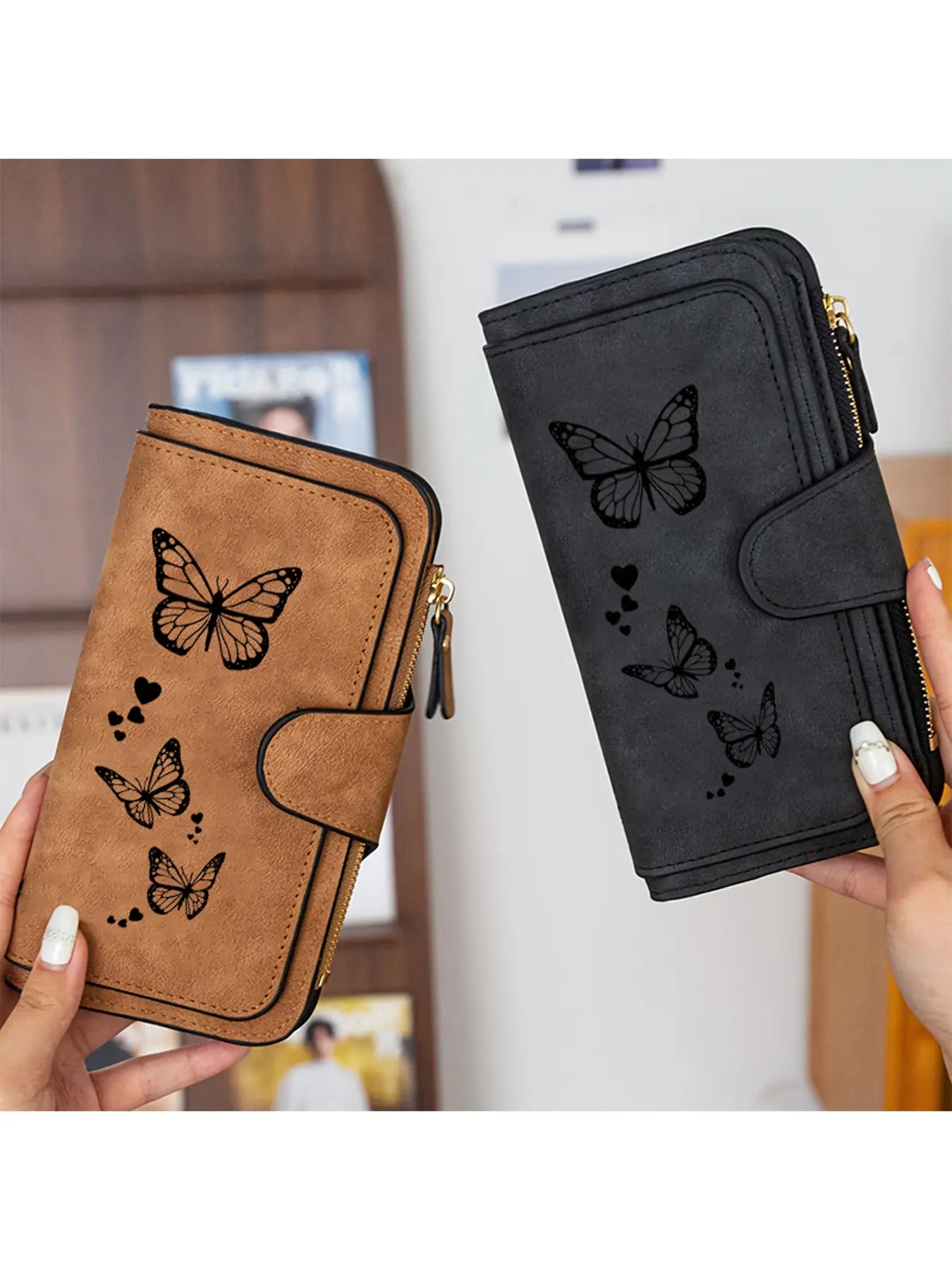 An elegant and minimalist women's long wallet, Casual Wallet, with hollowed out butterfly pattern decoration, minimalist art style, suitable for personal use or giving to someone, excellent birthday/Halloween/Christmas gift