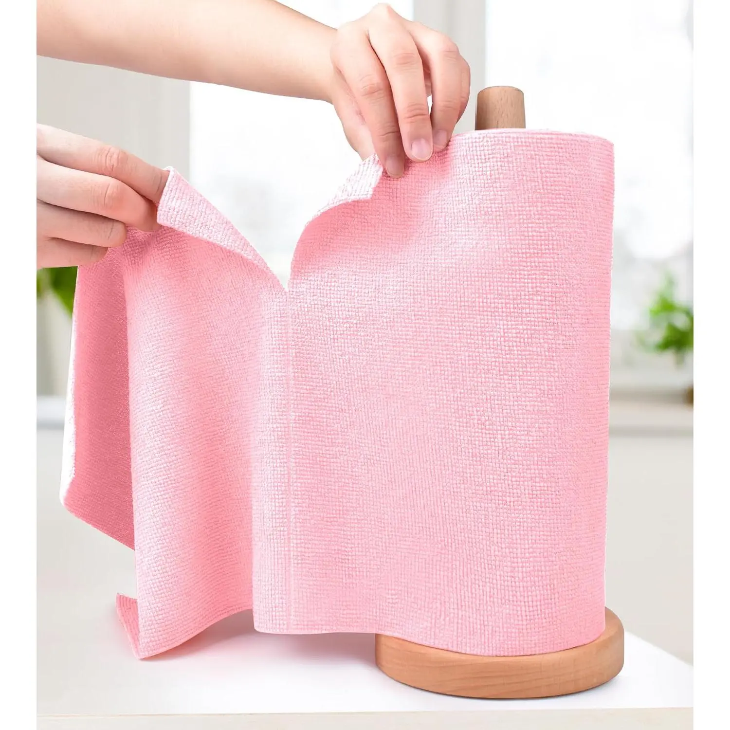 Microfiber Cleaning Cloth Roll - Tear-Away Reusable Microfiber Paper Towels, Lint-Free, Washable, 20 Sheets  Kitchen, Car, Dishes, and Sensitive Surfaces (Pink)