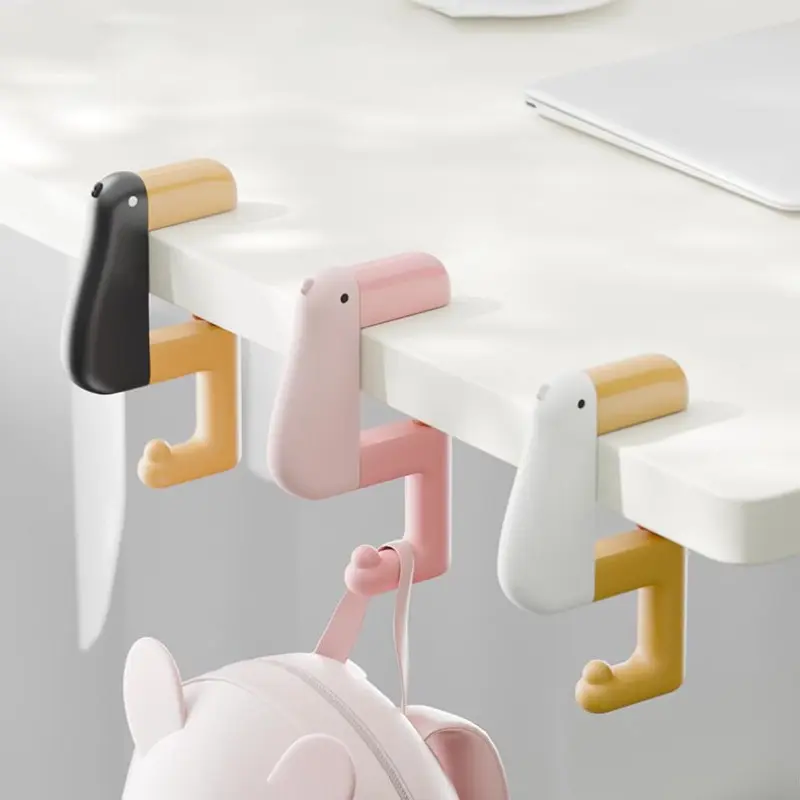 3-Pack Cute Duck Rotatable Backpack Hooks, No-Drill Desk Mount, Portable Student Bag Holder, Mobile Hanging Tool for Books Bag and More