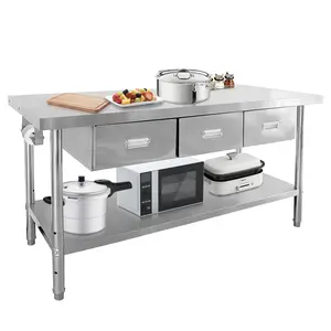 Stainless Steel Table with Drawers Prep Table for Commercial Kitchen, Heavy Duty Work Tables Workbench with Adjustable Shelves for Home Restaurant Garage