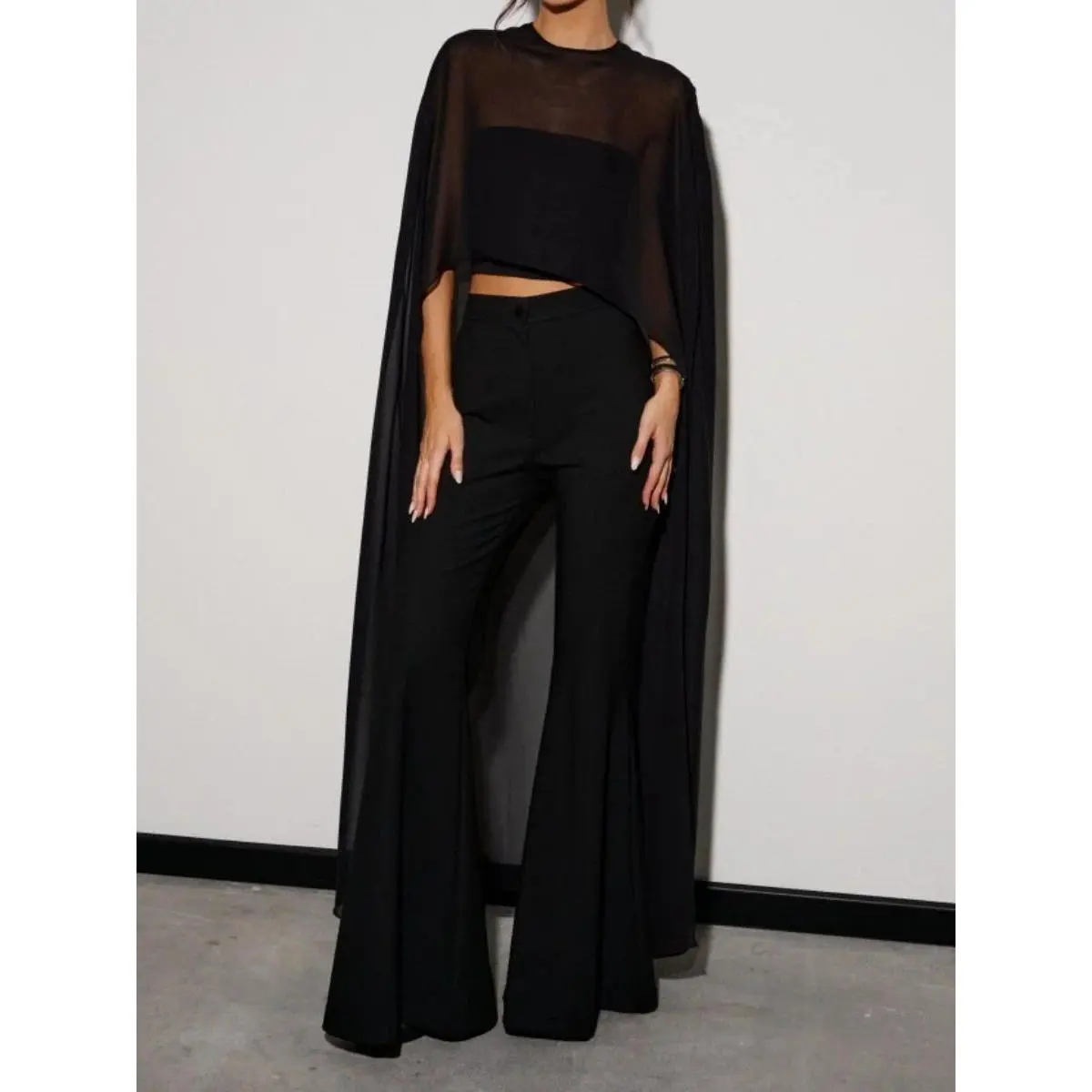Women Long Chiffon Cape Flowy Mesh Sheer Poncho Capelets High Low Wraps Shawl Cape Top for Wedding Dress Evening