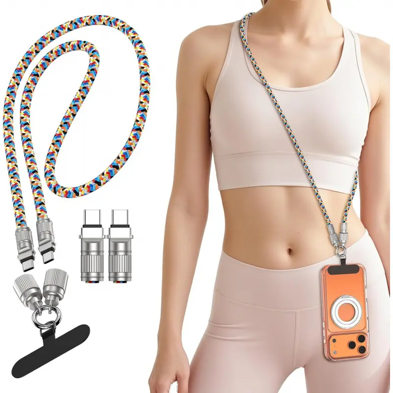 Phone Lanyard Crossbody USB C Fast Charging Cable for iPhone 17e/17 Pro Max/Air/17 Pro/16e/16 Pro Max/Plus/15, 65W USB C to USB C Cable Anti Theft Phone Strap Neck Lanyard for Samsung S26 A17 A37 S25