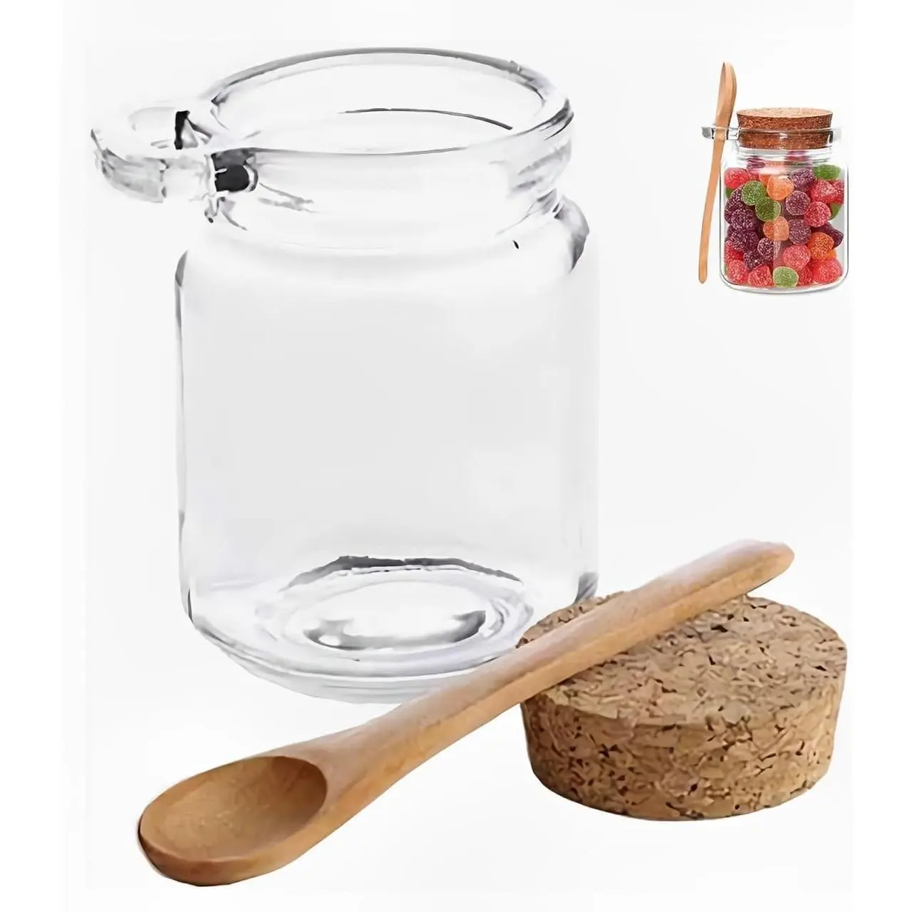1 count 250ml/8.5oz Glass Jars With  Jars Bath Salt Container With Scoop Cork  & Yogurt Containers with   Thick Glass Storage Jar for  Kitchen Keeps  oats Candy