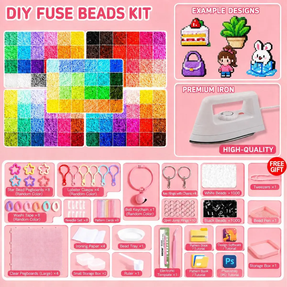 96 Colorful Plastic Melting Beads Set, 2.6mm 3D Pixel Puzzle Beads, DIY Craft Kit, Includes Pin Board, Ironing Paper, Tweezers, Jewelry Making Supplies