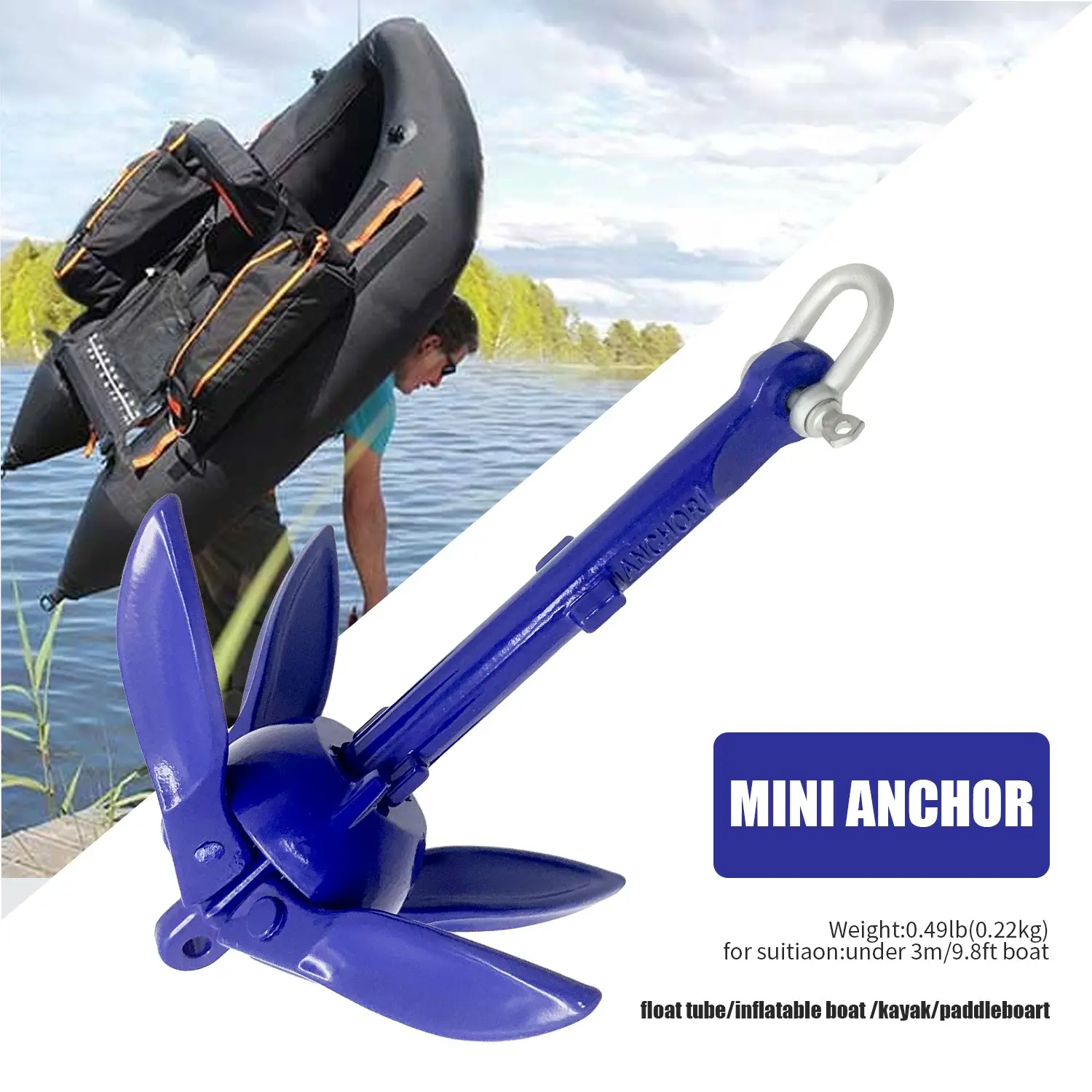 Koetsu Lightweight Boat Anchor, Aluminum Four-Prong, 0.49lb Blue, 7.09 Inches, Boating Equipment, Kayak Paddle Board Brake