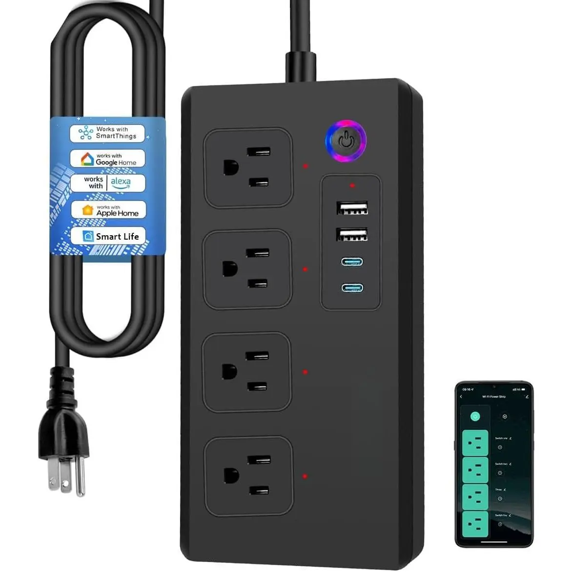 Power Strip Surge Protector 16A,  Plug that Compatible with Alexa &  , WiFi Outlets with APP Voice and Remote Control, 2.4G Only, ETL FCC Listed, No Hub Needed